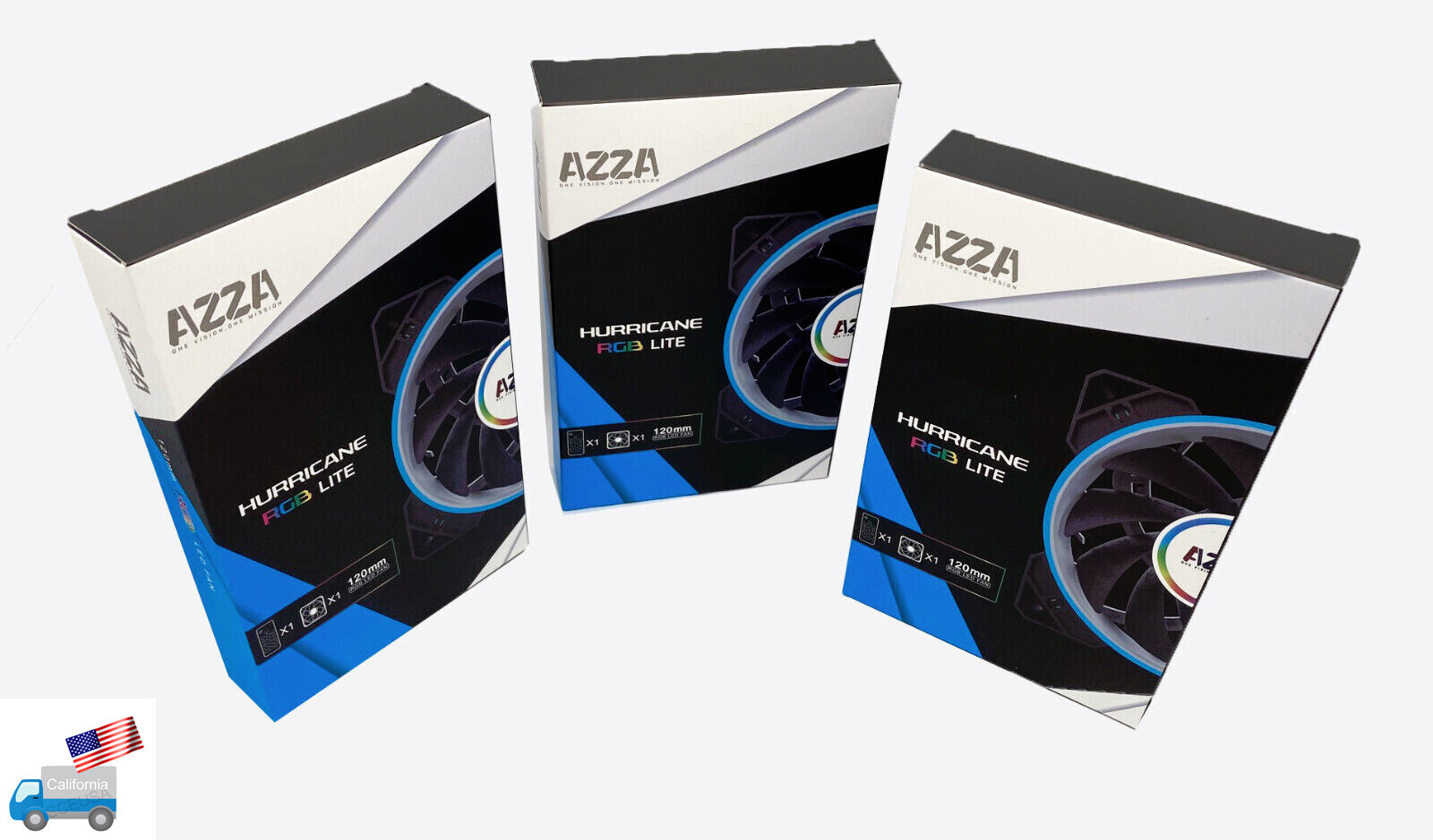 3-Pack: AZZA Hurricane Gaming PC Case RGB LED Kit: Controller, 120mm Fan, Remote