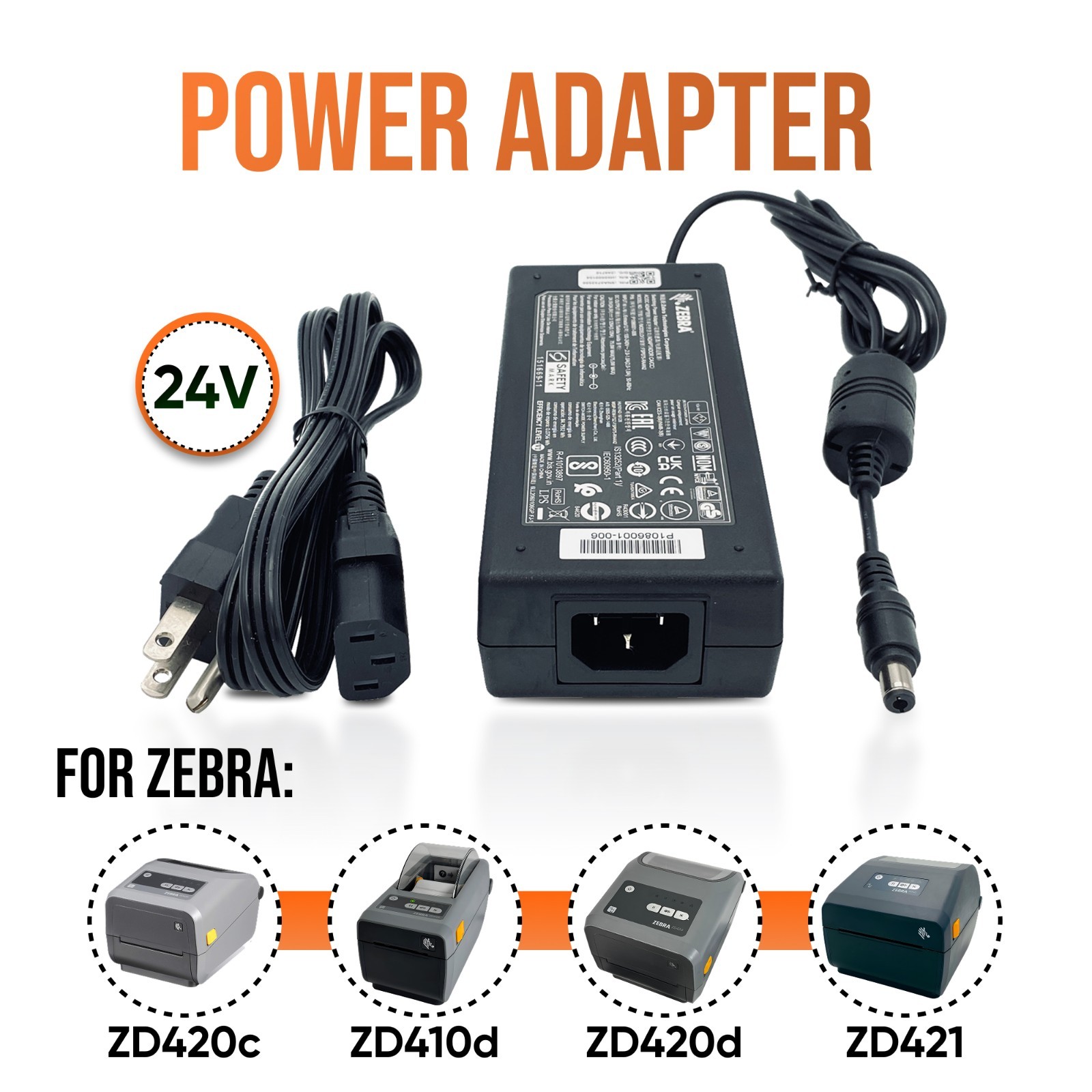NEW Genuine Zebra AC Power Adapter for ZD420c ZD410d ZD420d ZD421 Label Printer