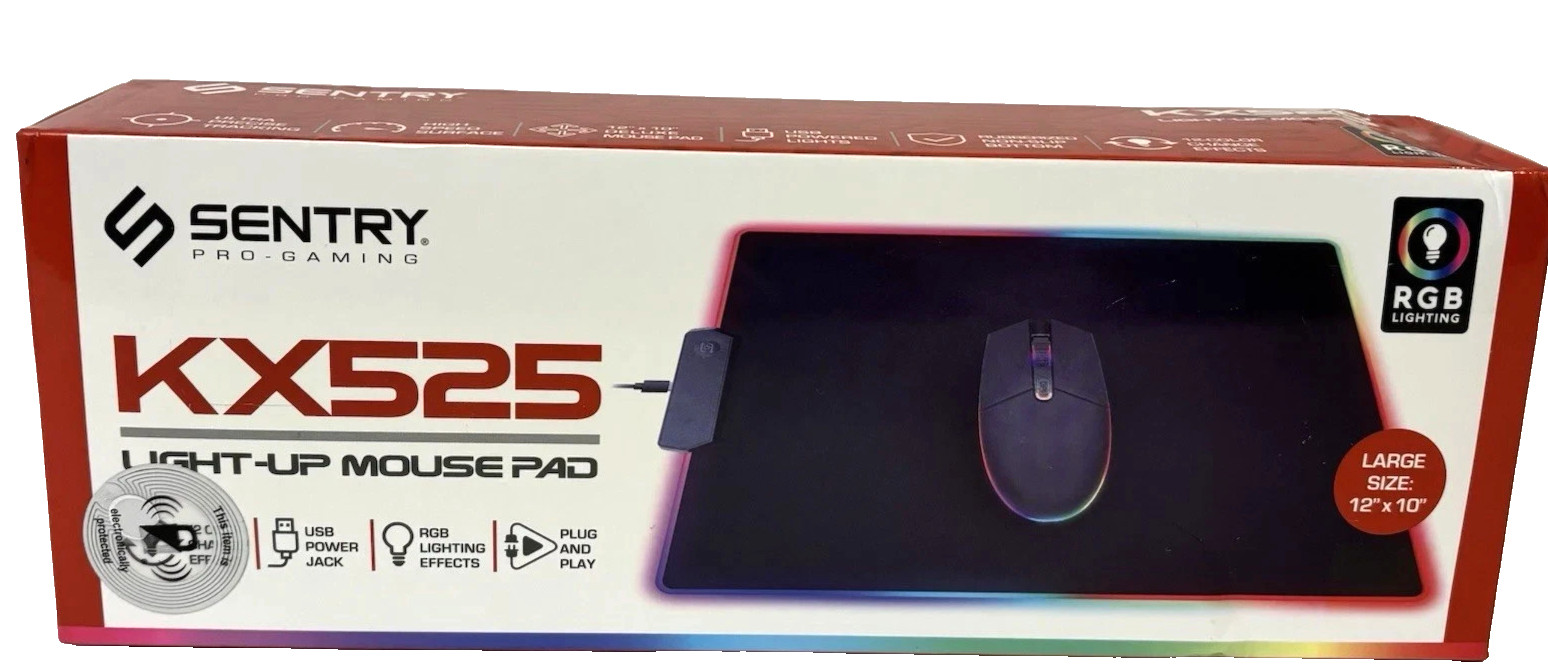Sentry Pro Gaming RGB Light-up Mouse Pad KX525 Large Size (12"x 10") - New