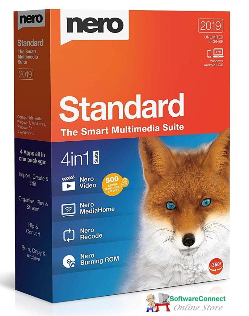 Nero 2019 Standard Multimedia Suite for Windows 11, 10 - 4 Programs in one