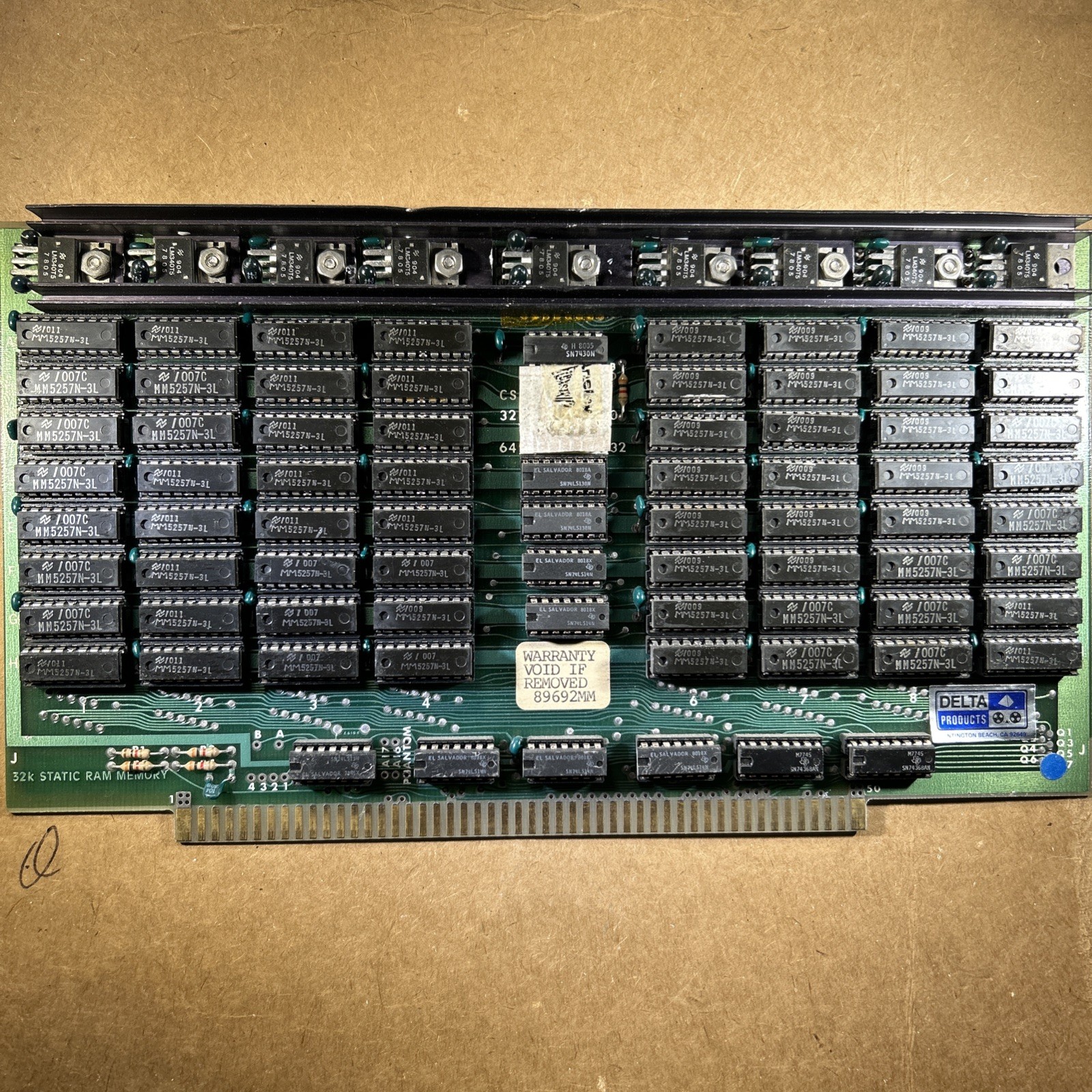 Delta Products Phantom 32K Static RAM S-100 Board 10-1007 REV G Fully Populated 