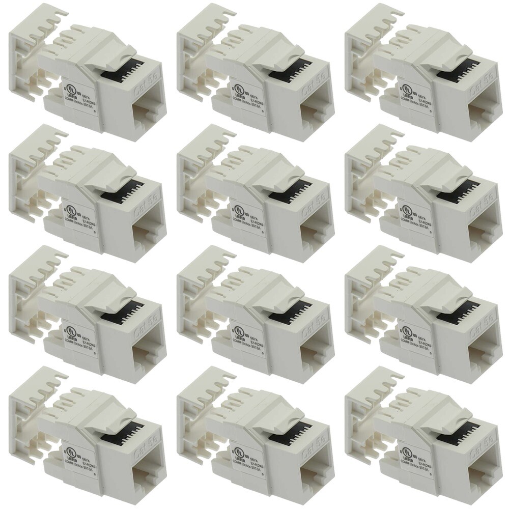 12 Pcs Cat5e RJ45 Network Ethernet Keystone Jack 180 Degree 110 Punch Down White