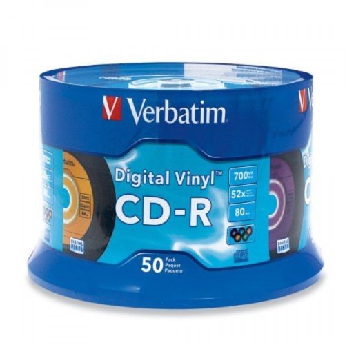 50 pack VERBATIM 52X CD-R Digital Vinyl 700MB Media Disc Spindle 94587 