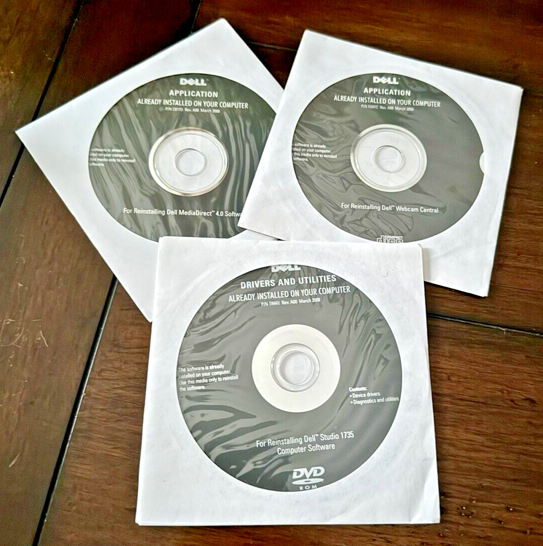 Dell Windows Application and Drivers Utilities CD's Dell Studio 1735 Set(3) NEW