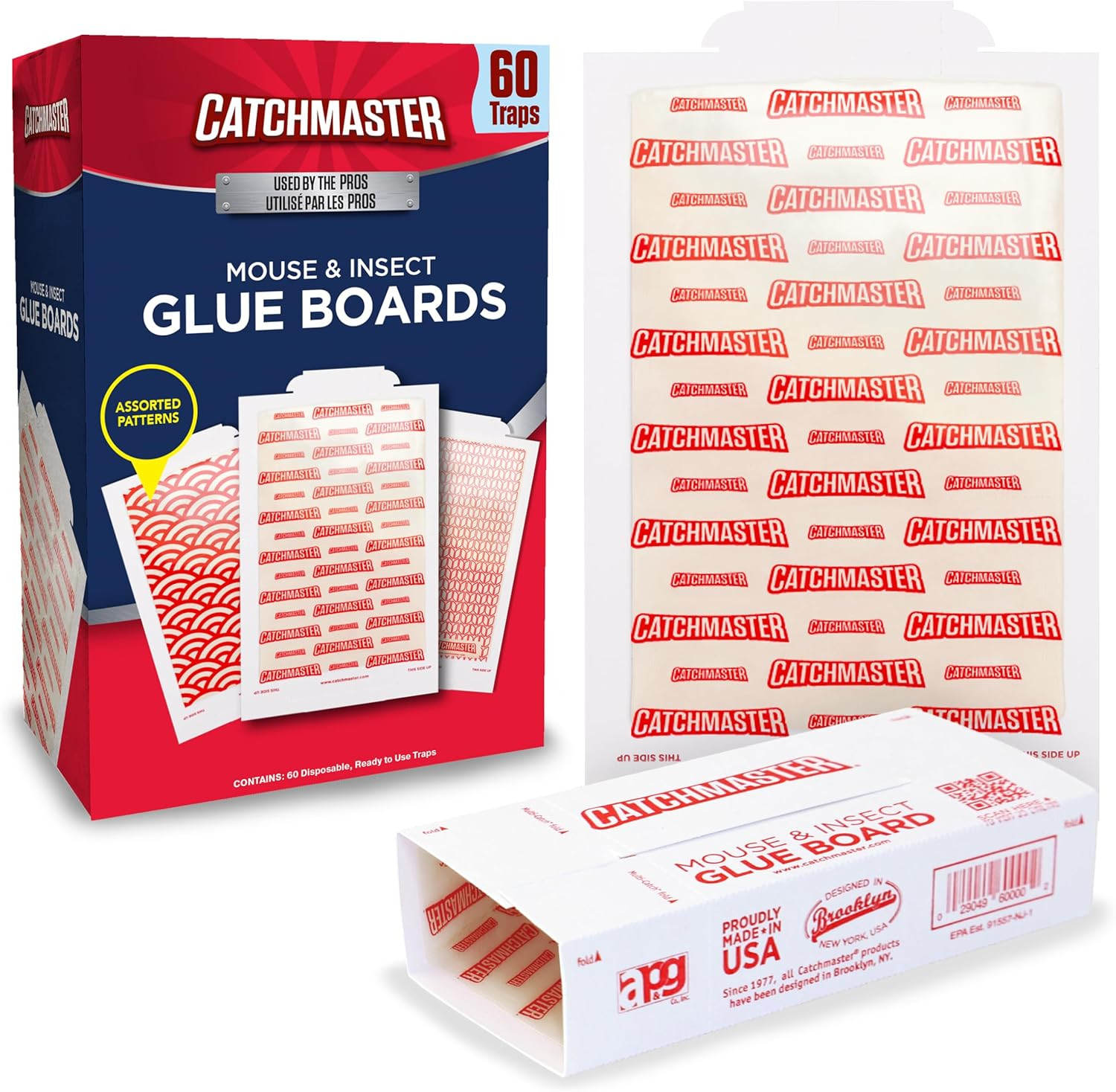 Catchmaster Mouse & Insect Glue Boards 60Pk, Mouse Traps Indoor for Home, Adhesi