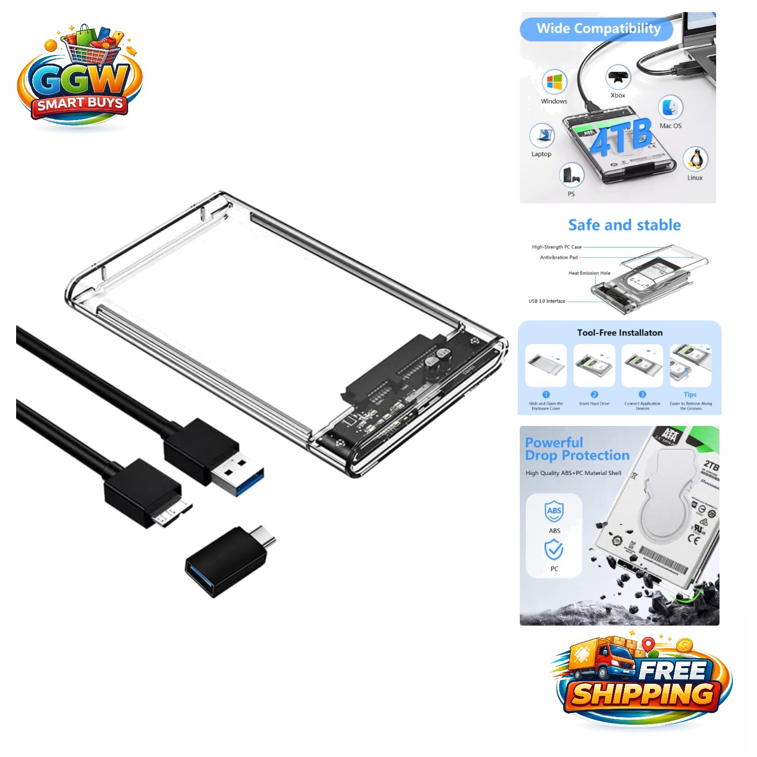 Compact SATA to USB 3.0 Enclosure for 2.5” Drives - Effortless Backup & Transfer