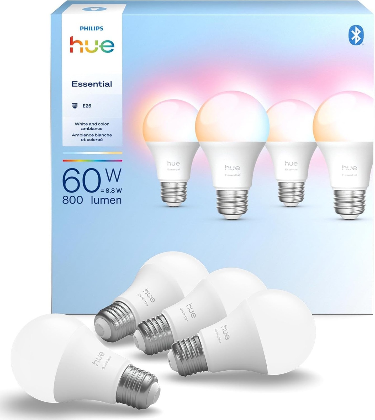 Philips Hue Essential Smart LED A19 Bulb, 4-Pack 4 Pack