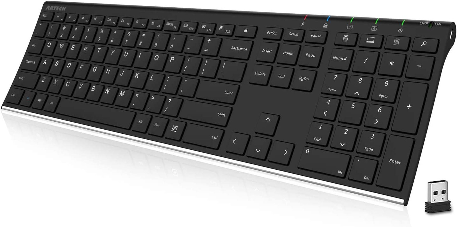 Arteck 2.4G USB Wireless Keyboard Full Size Keyboard for Computer/Pc/Laptop