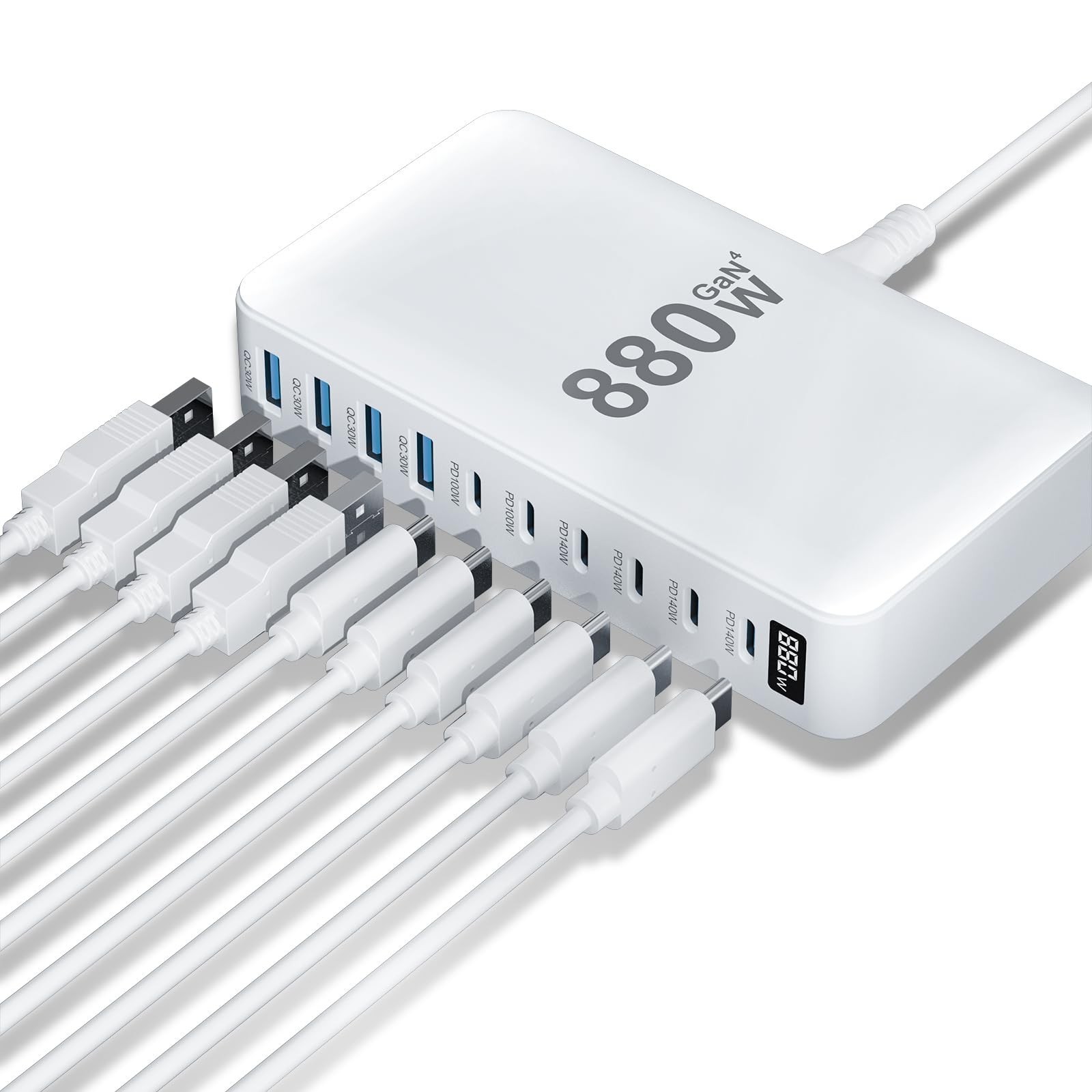880W USB C Charger Block - 10-Port GaN IV Fast Charging Station for Laptops & Ph
