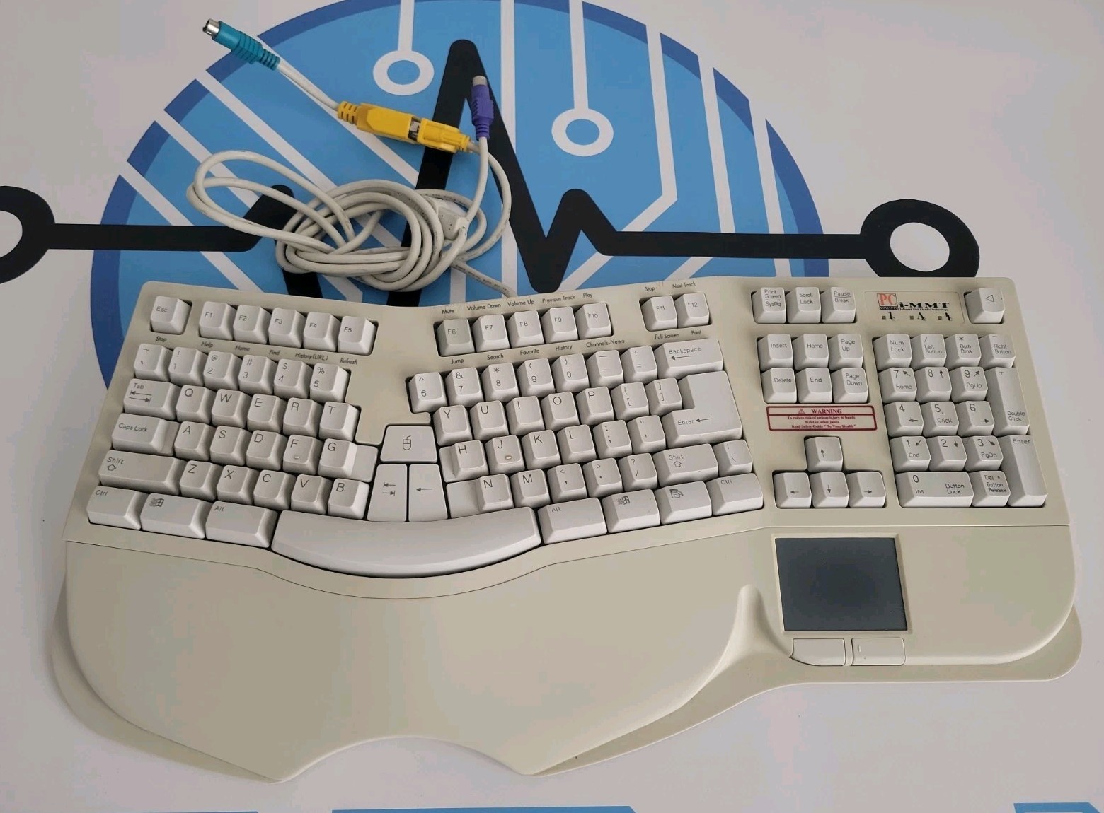 Vintage PC Concepts SK-6000 Ergonomic PS/2 Keyboard w/ Integrated Touch Trackpad