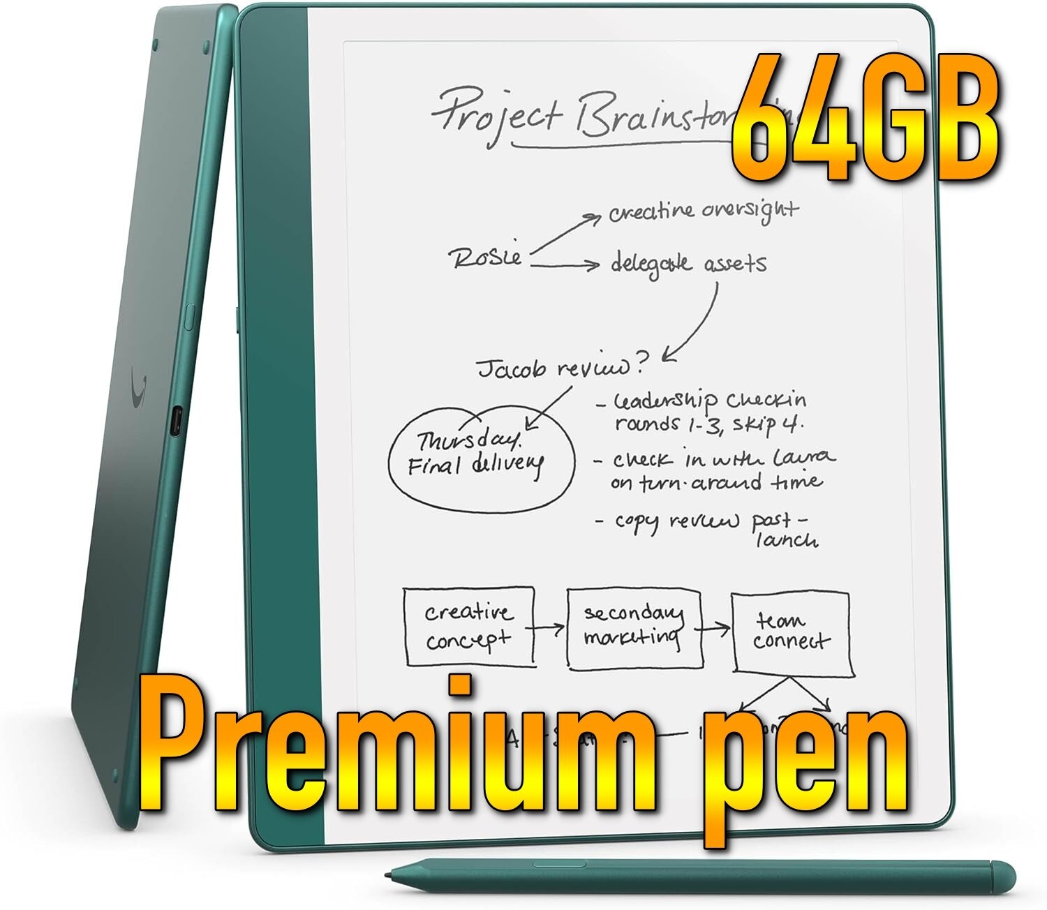 Metallic Jade 64GB Amazon New Kindle Scribe Notebook w/ Premium Pen  2024 Green