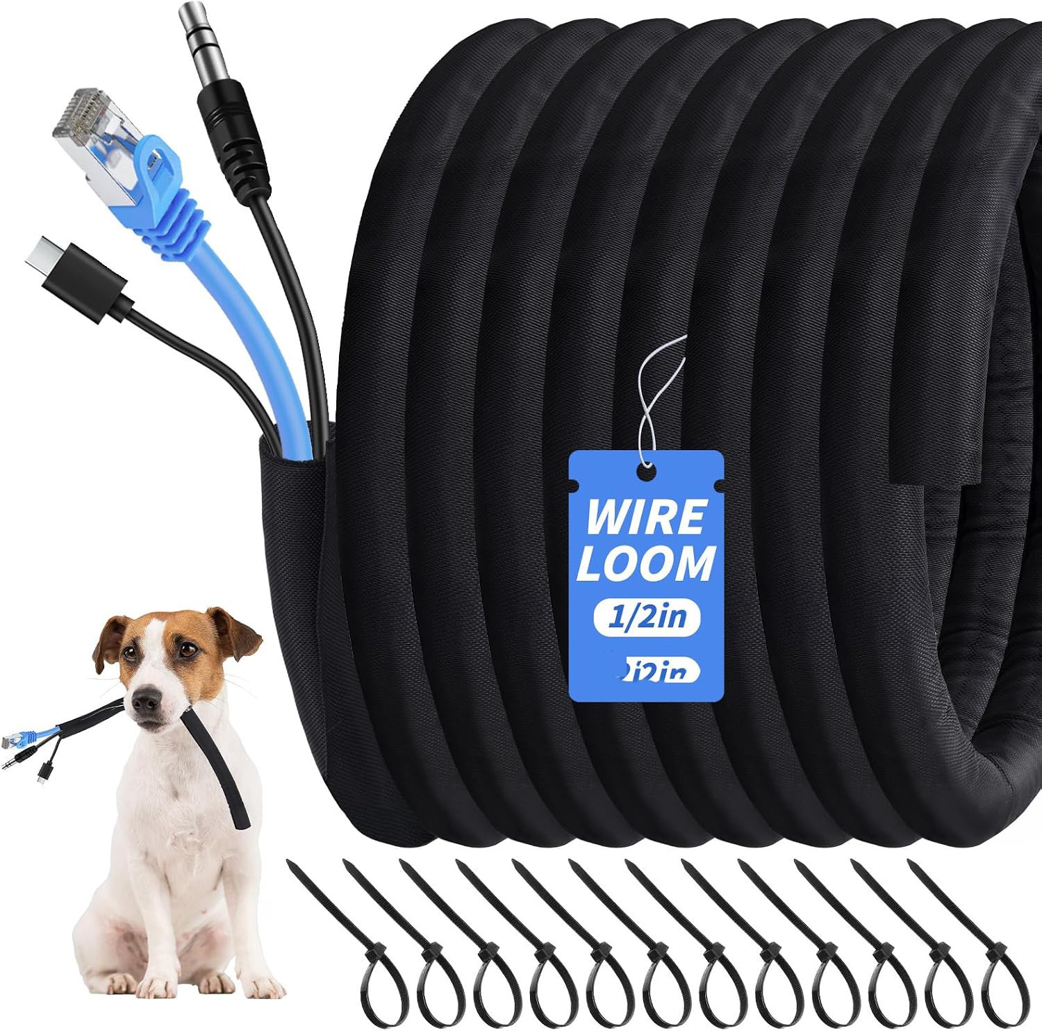 1/2'' Self-Wrapping Split Braided Sleeve Cable Management 20ft