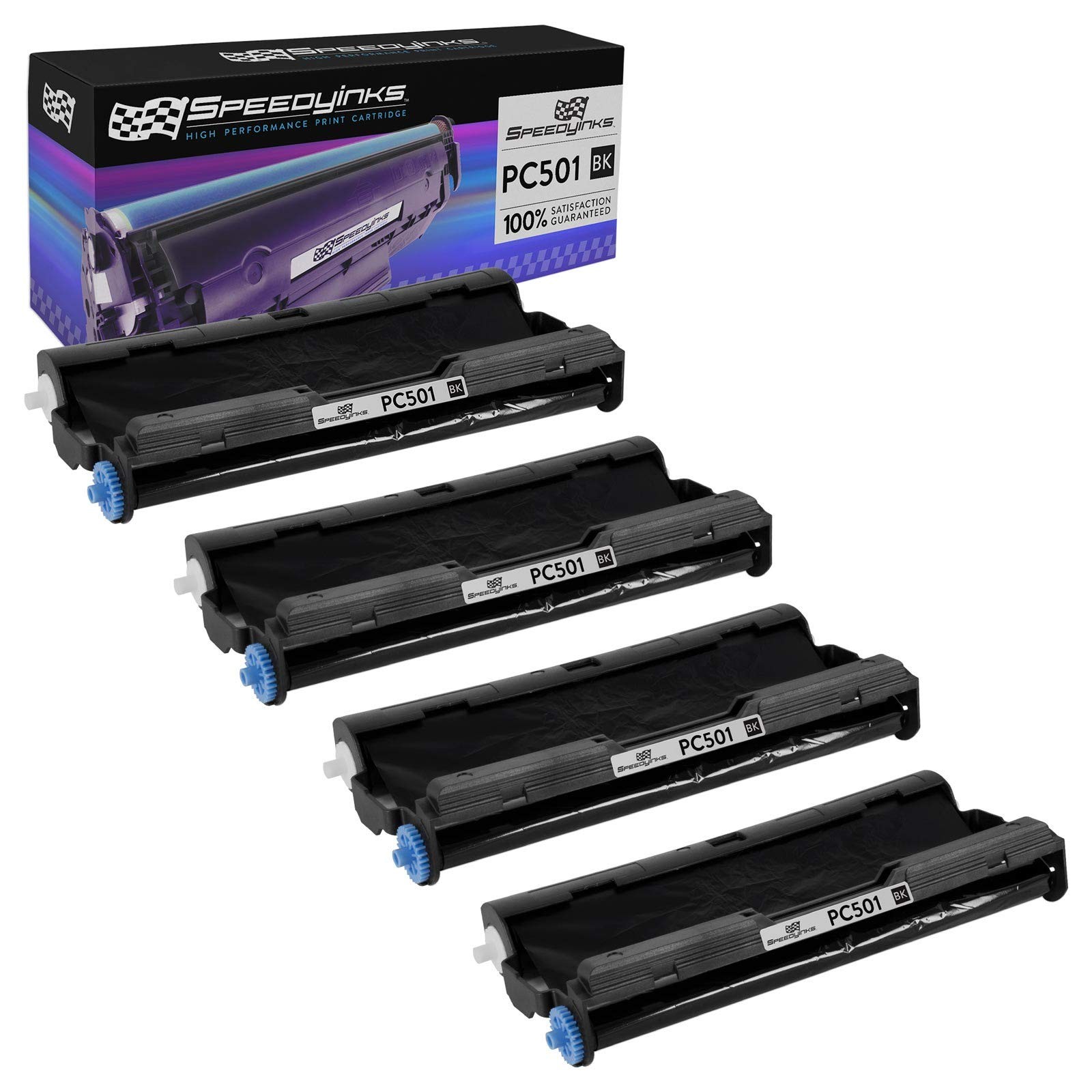4 Pack Compatible PC501 Fax Cartridge with Roll for Brother FAX 575, 878 Printer