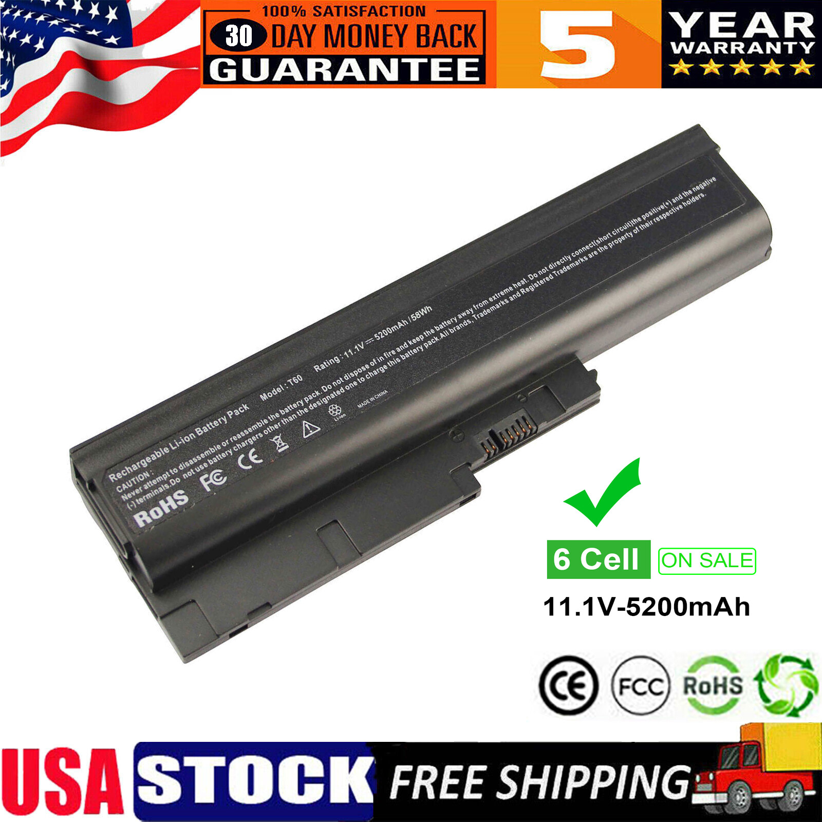 Battery for IBM Lenovo ThinkPad T60 T60p T61 R60 R61 14.1" T500 R500 SL300 SL500