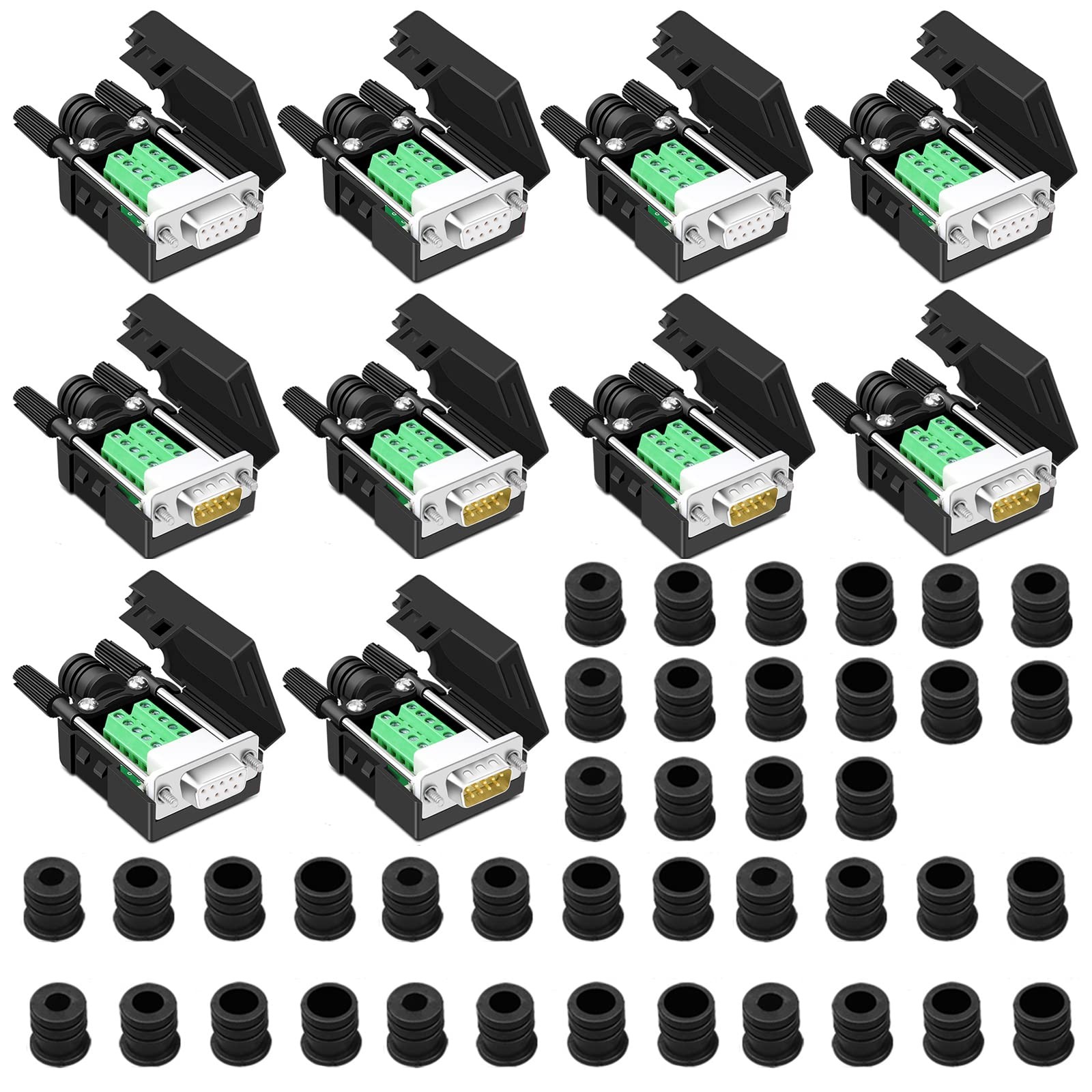 ANMBEST 10PCS DB9 Solderless Serial to 9pin Male Female Breakout Black
