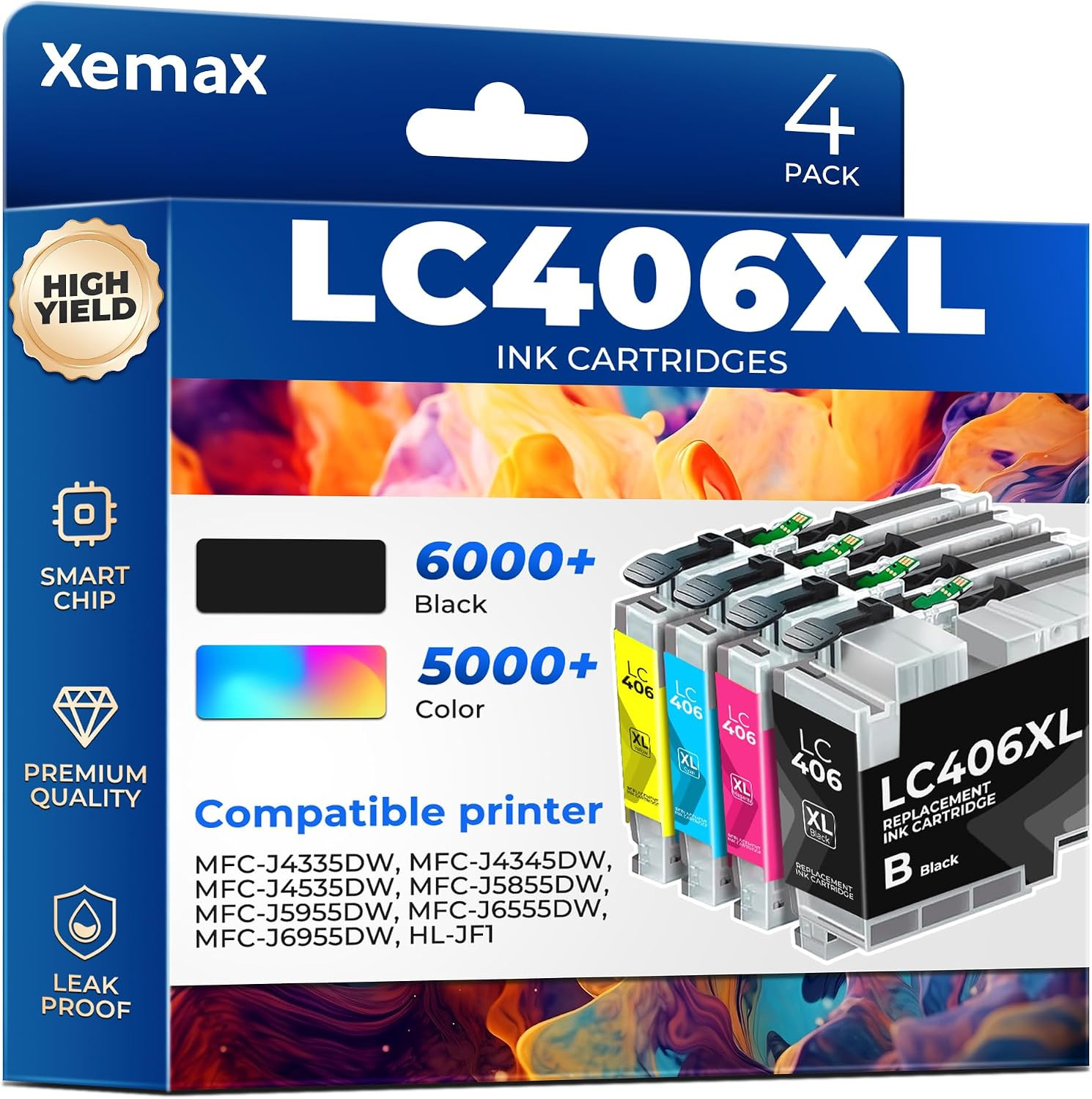 LC406XL Ink Cartridges 4 Pack (21000 Pages) Compatible with MFC-J4335DW for Brot