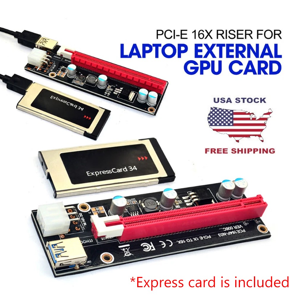 Expresscard Express Card 34mm to PCI-E 16X Riser for Laptop External GPU Card US
