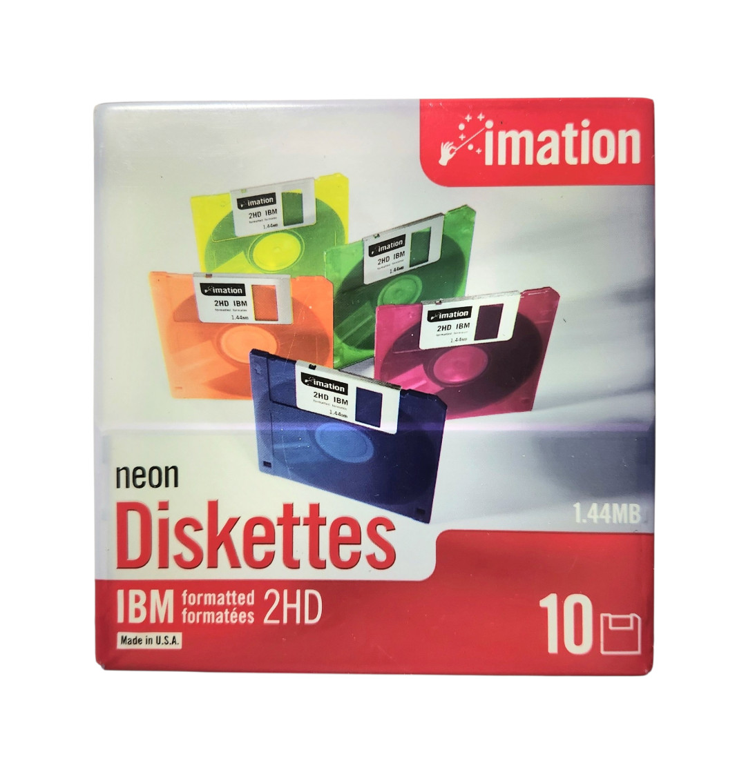 Imation Neon 3.5 Floppy Diskettes 10 Pack IBM Formatted 1.44MB 2HD New Sealed
