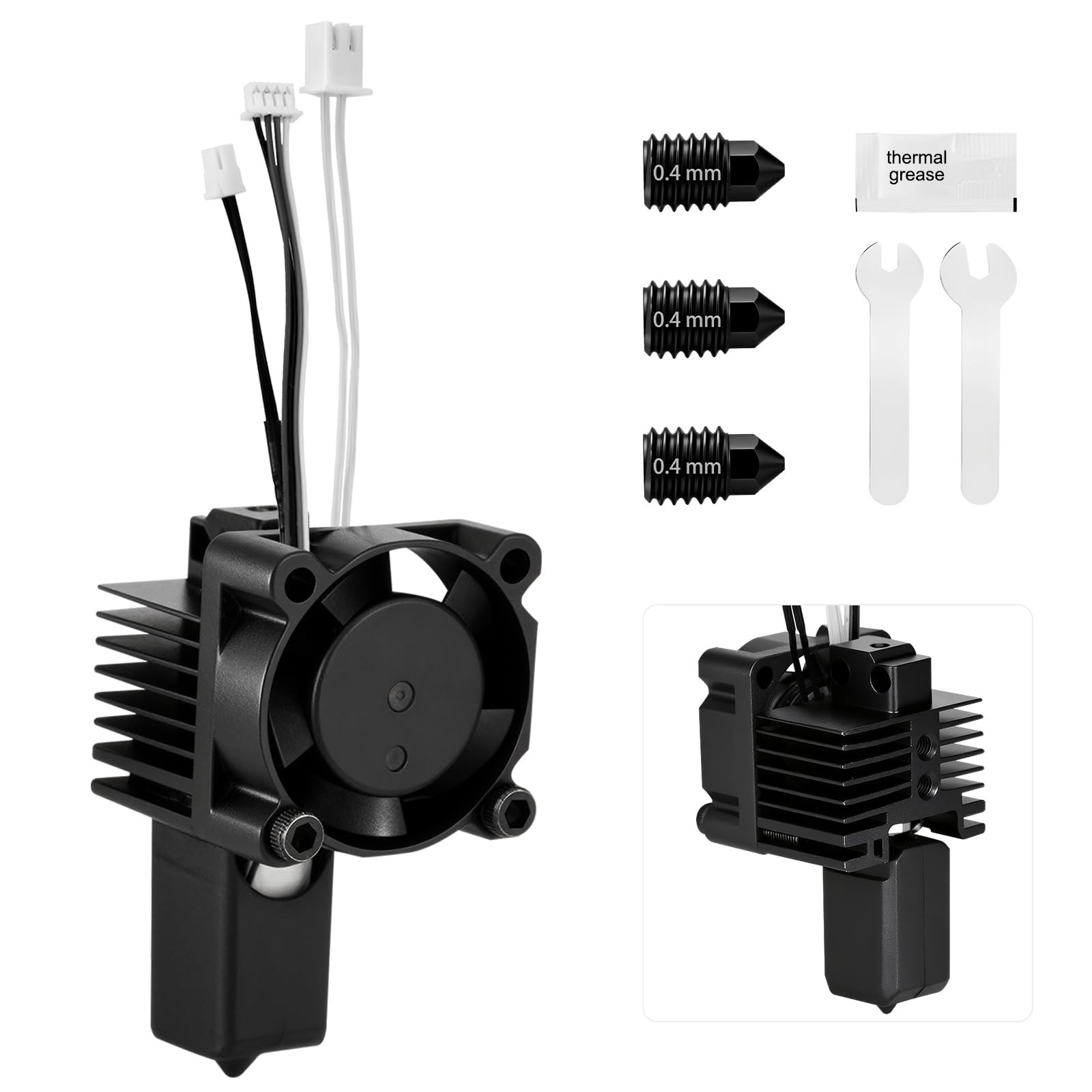 Complete Hotend Kit for 3D Printer, 0.4mm Nozzle, Ceramic Heater, Thermistor & F