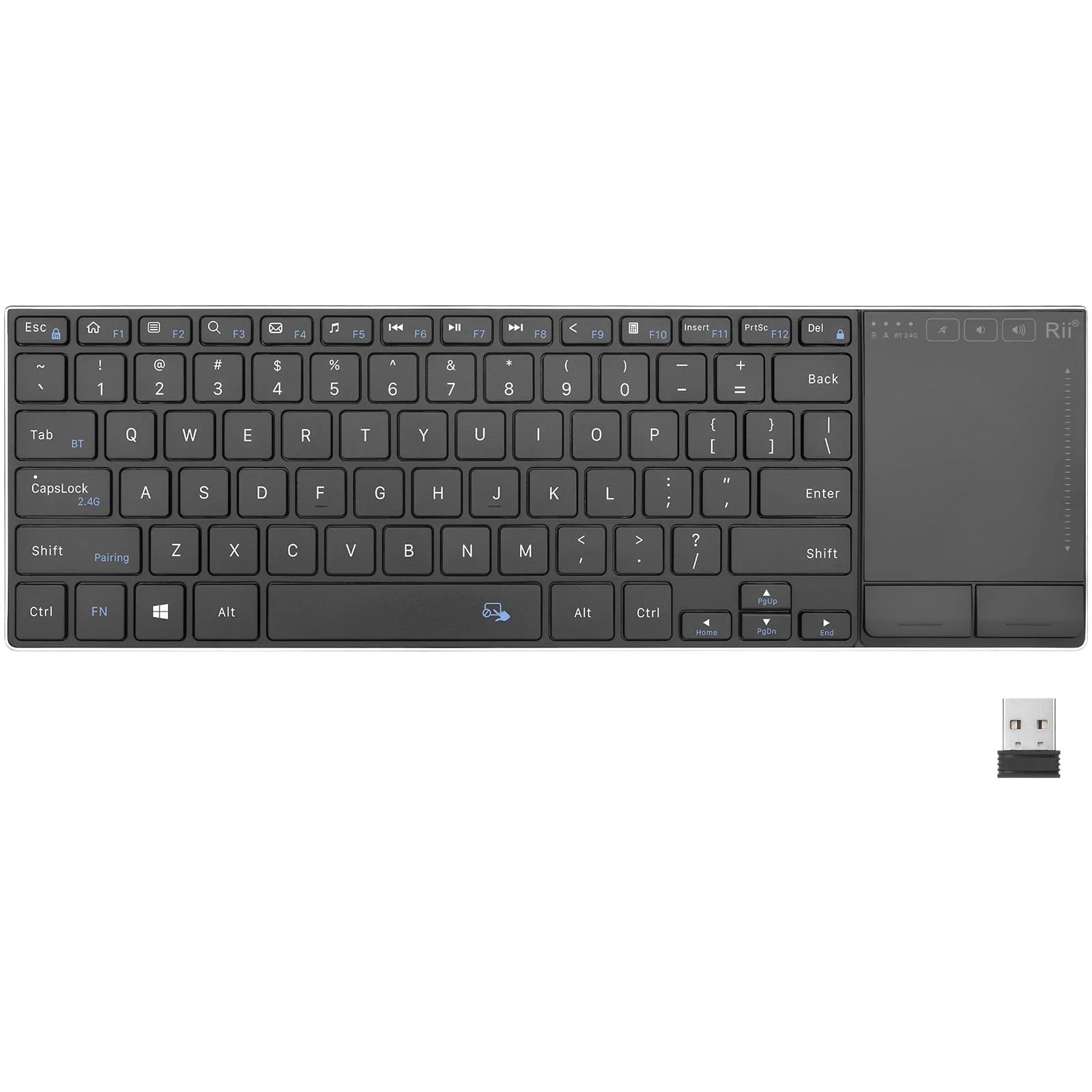 Rii 2.4G Wireless Keyboard,Bluetooth Keyboard(BT 5.1+2.4G),Aluminium Alloy Po