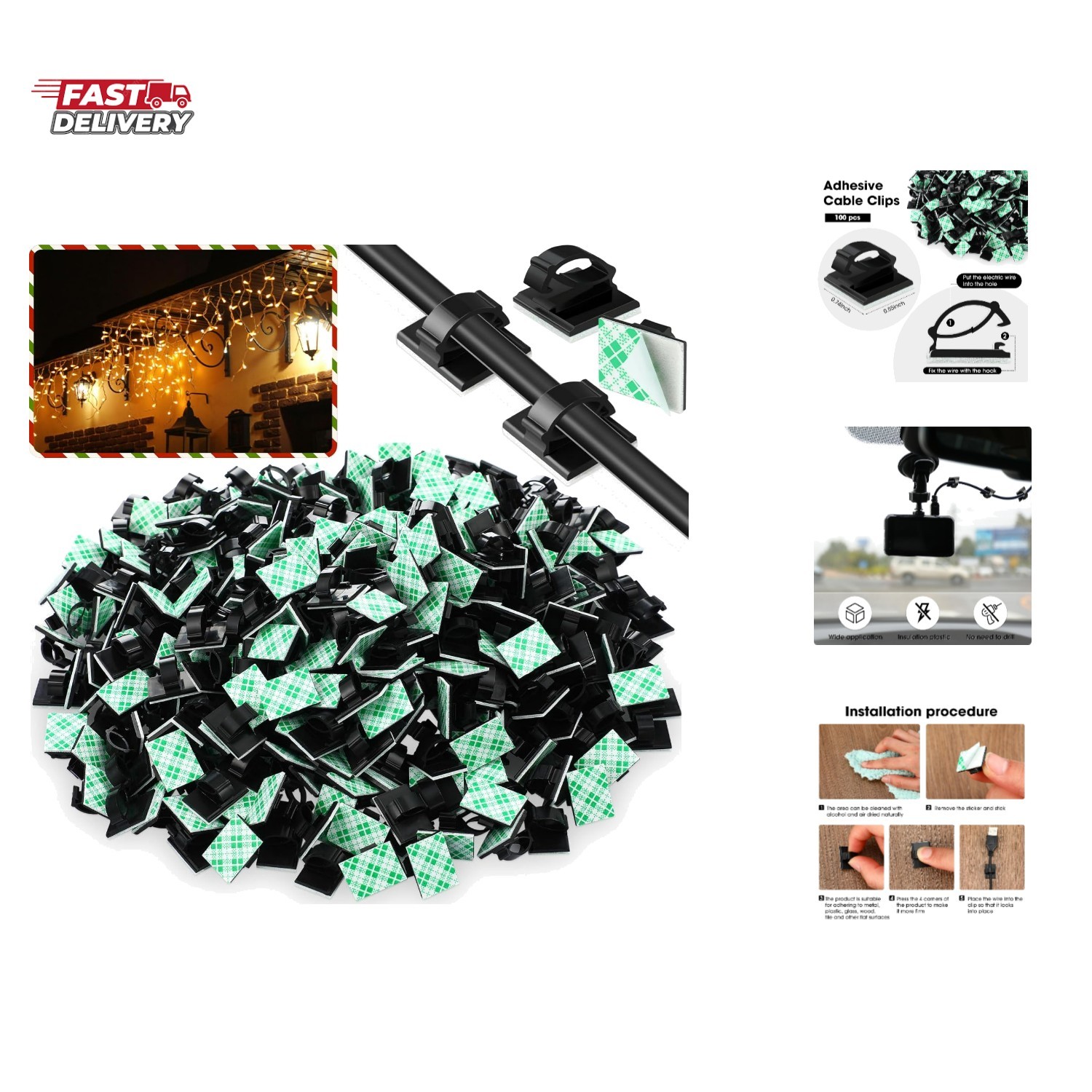 100 Pieces Adhesive Cable Wire Clips Strong Cord Clips Wire Holders Cable Cor...