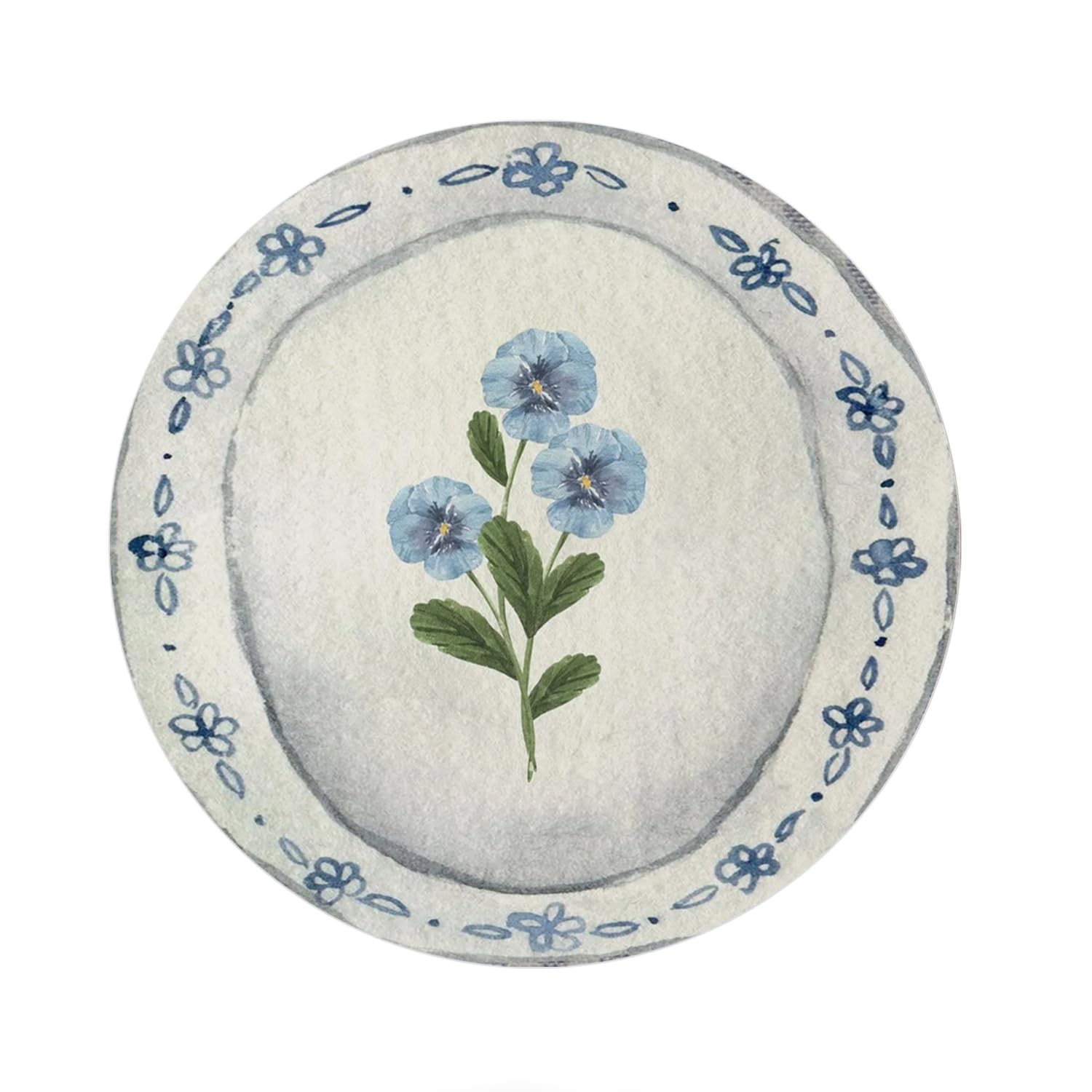 Small Round Floral Mouse Pad Blue White Office Desk Counter Mat 8.7x8.7 In