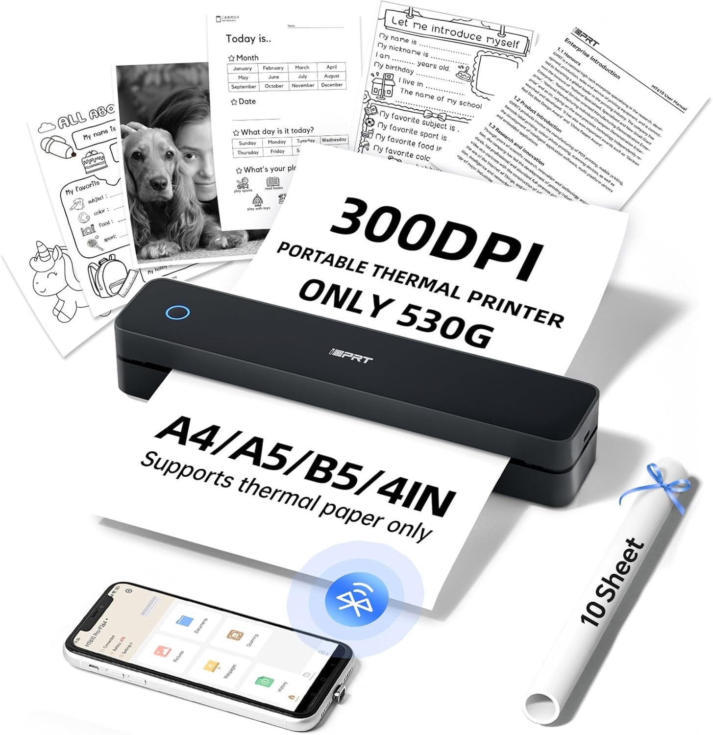 IDPRT MT610 Pro Mobile Printer - Bluetooth Wireless Thermal Inkless Black USB-C