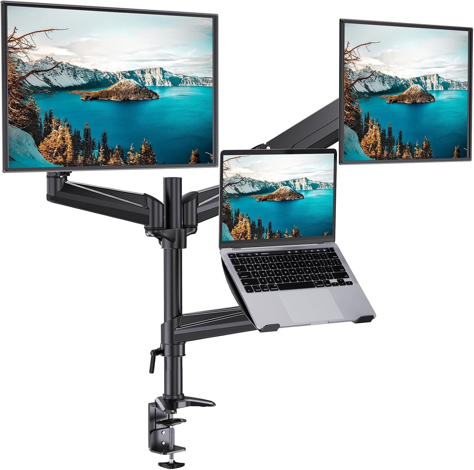 Dual Monitor and Laptop Mount with Adjustable Arms for 32 Inch Monitors and 17