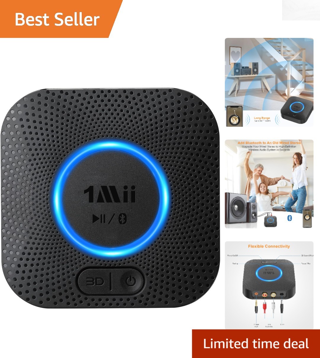 Hi-Fi Bluetooth Receiver with Voice Control & 98FT Long Range Connectivity