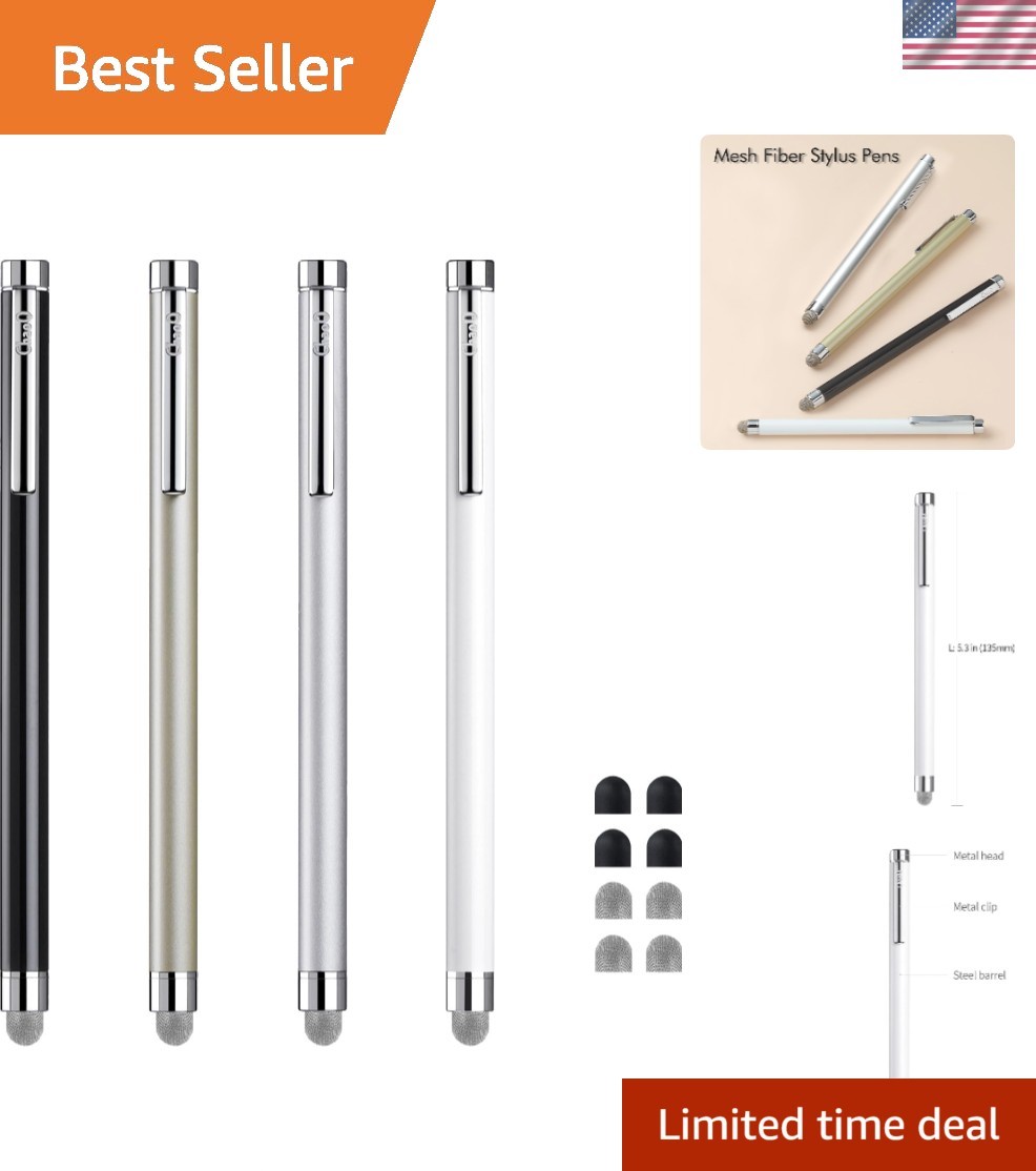 4-Pack Touch Screen Stylus Pens with Replaceable Tips in Elegant Colors