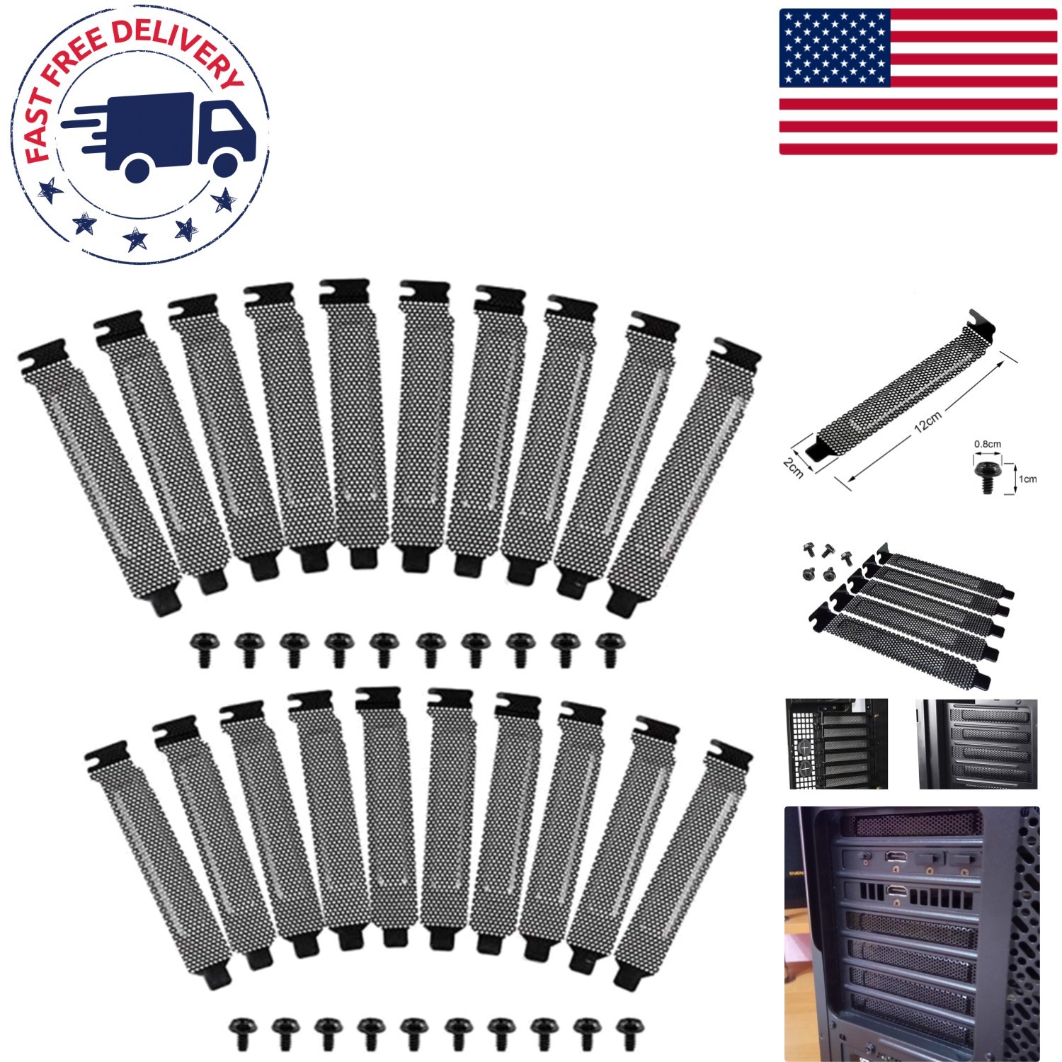 High Strength Vented PCI Slot Covers - 20 Pack for Improved Gaming Performance