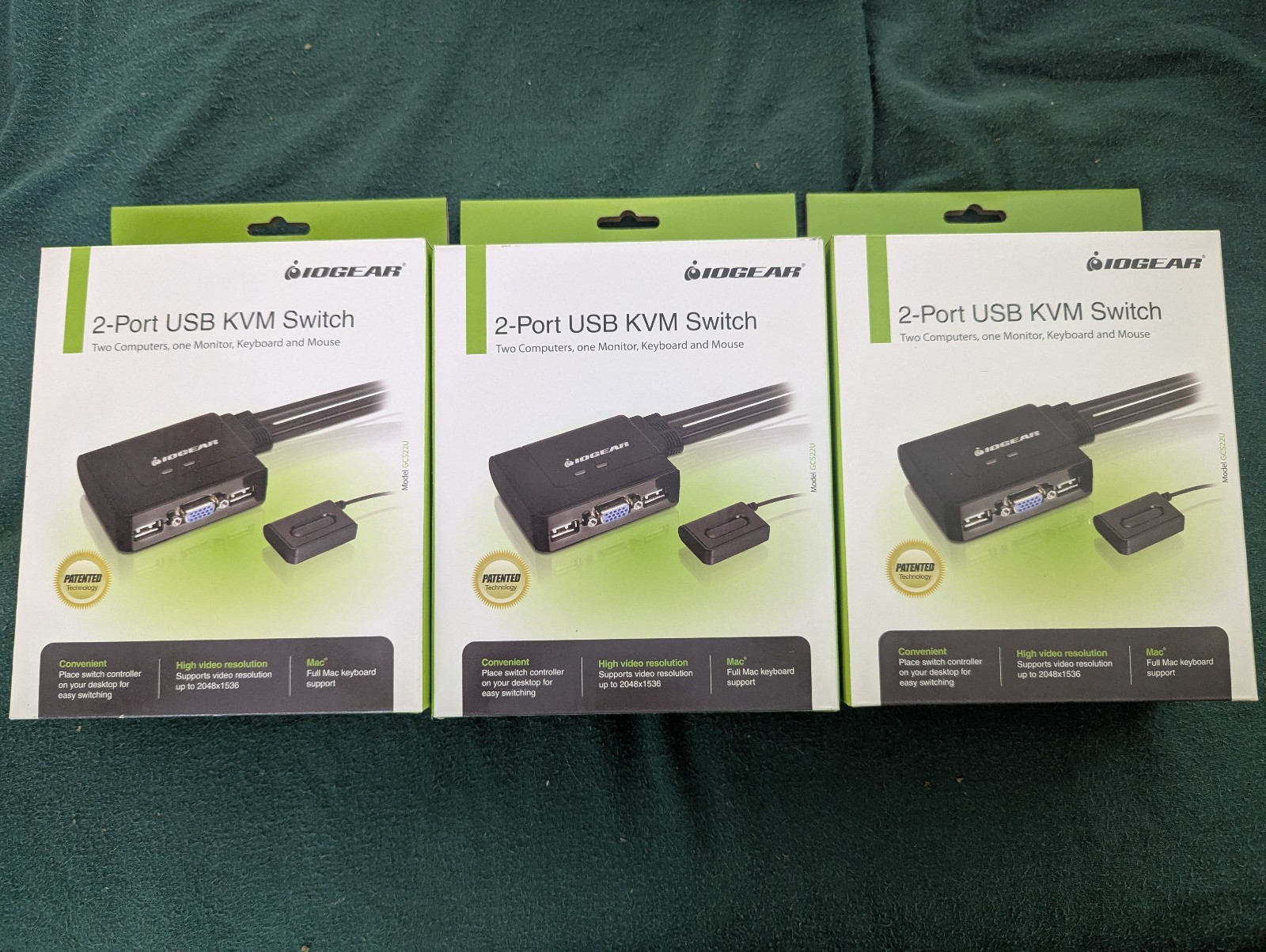 3 PCS-IOGEAR 2-Port USB KVM Switch VGA Cable with Cables and Remote Model GCS22U