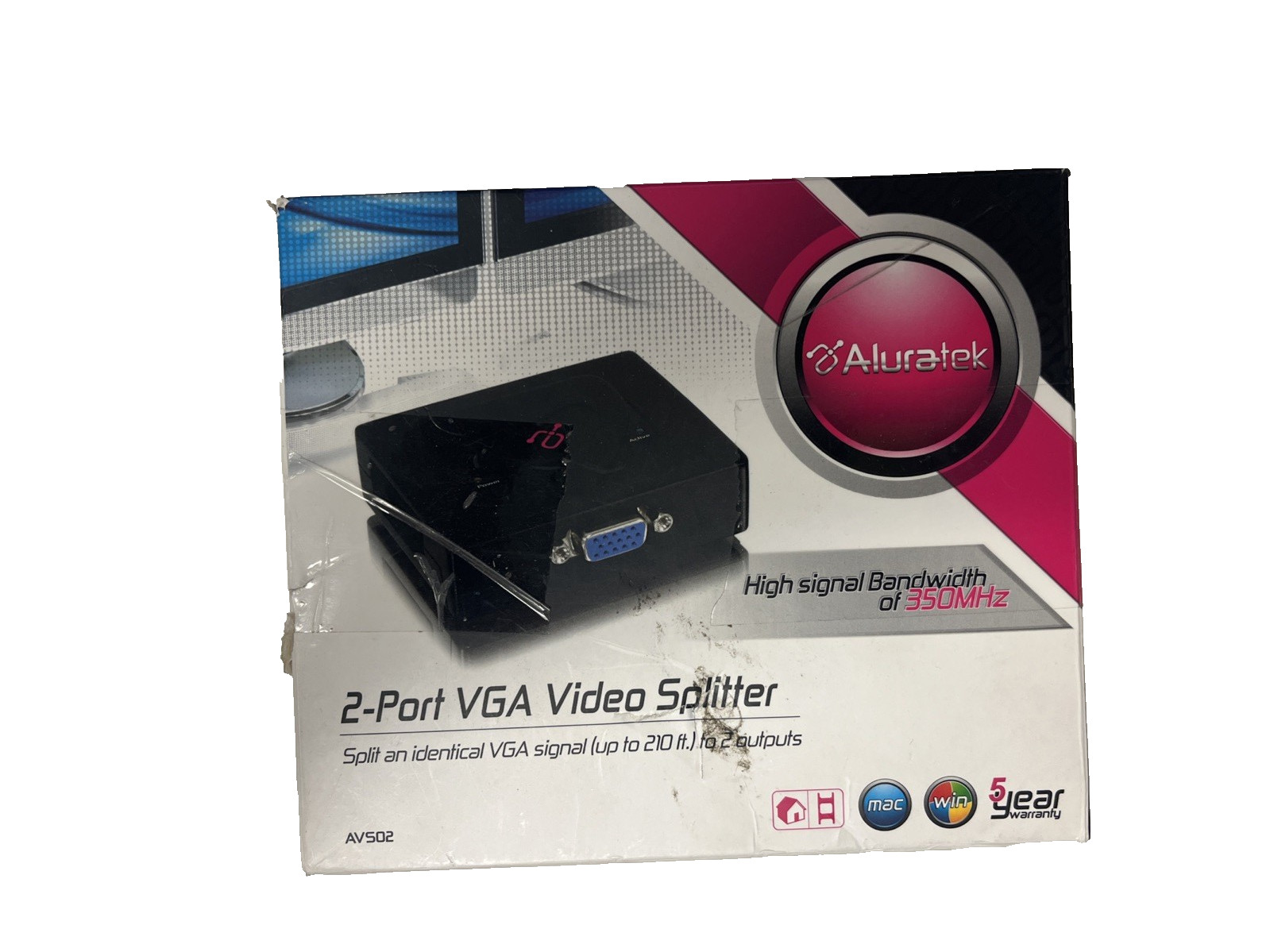 Aluratek 2-Port VGA Video Splitter AVS02