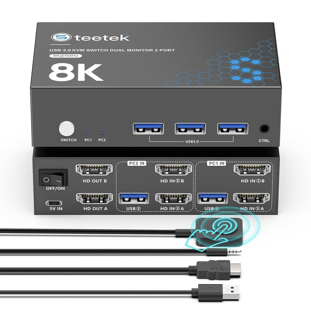 8K @ 60Hz Dual KVM Switch For 2 Computers Sharing 2 Monitors With EDID Adaptive