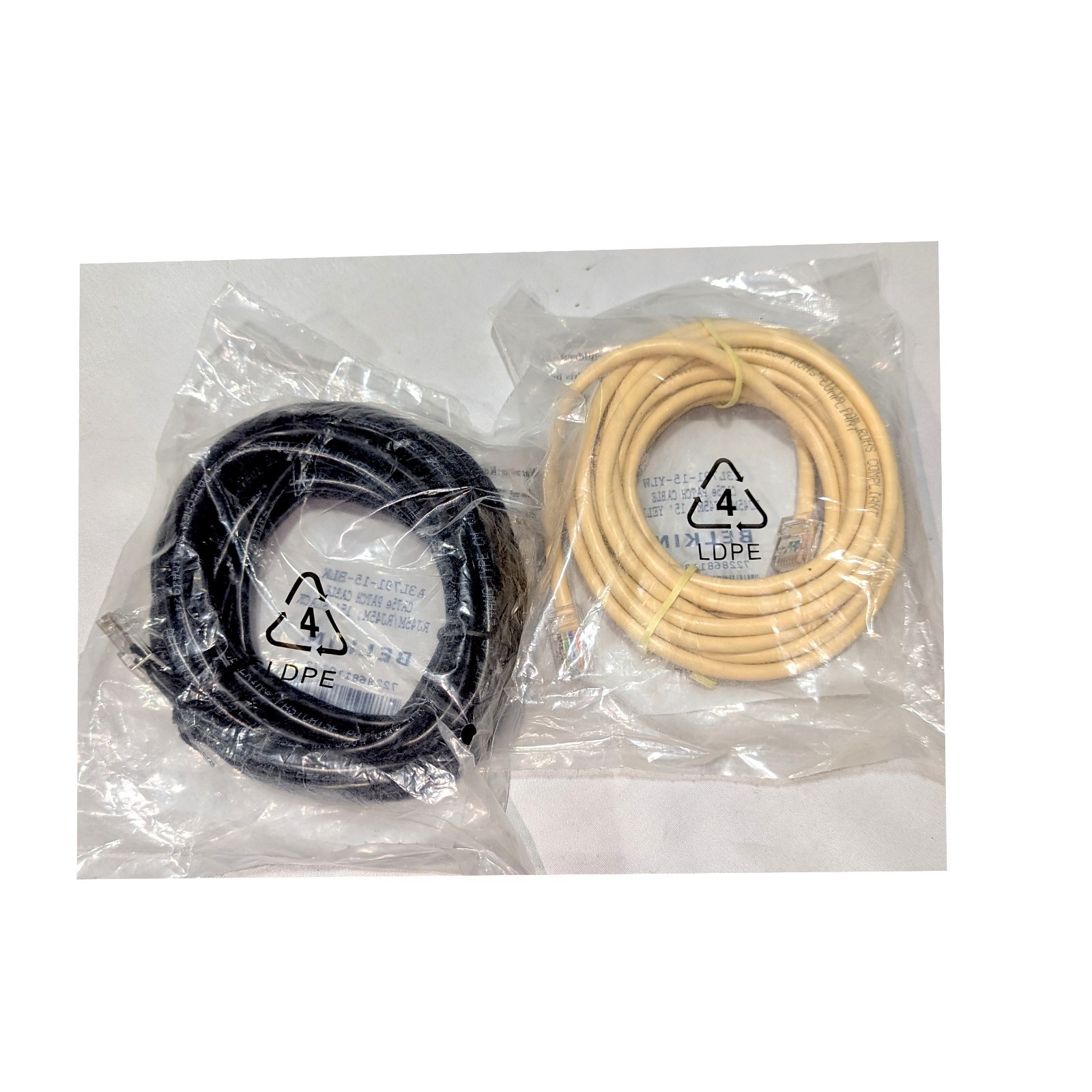 Belkin (Qty 2) Cat5e 15Ft Patch Cord RJ45 Network Cables Black & Yellow A3L79...