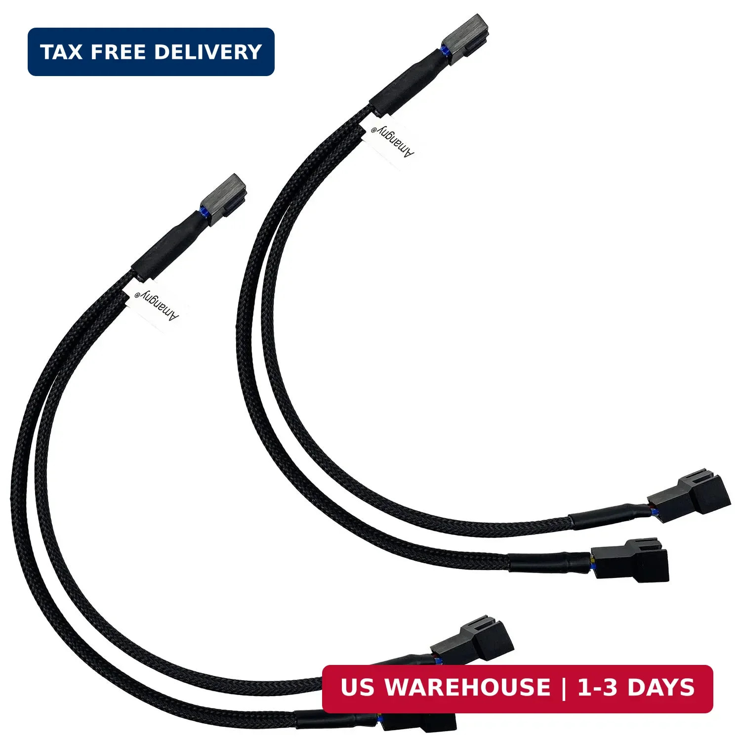 2-Pack 2 Way 4 Pin PWM Fan Splitter Cable 10.2 Inches Black Sleeved PC Case Fan