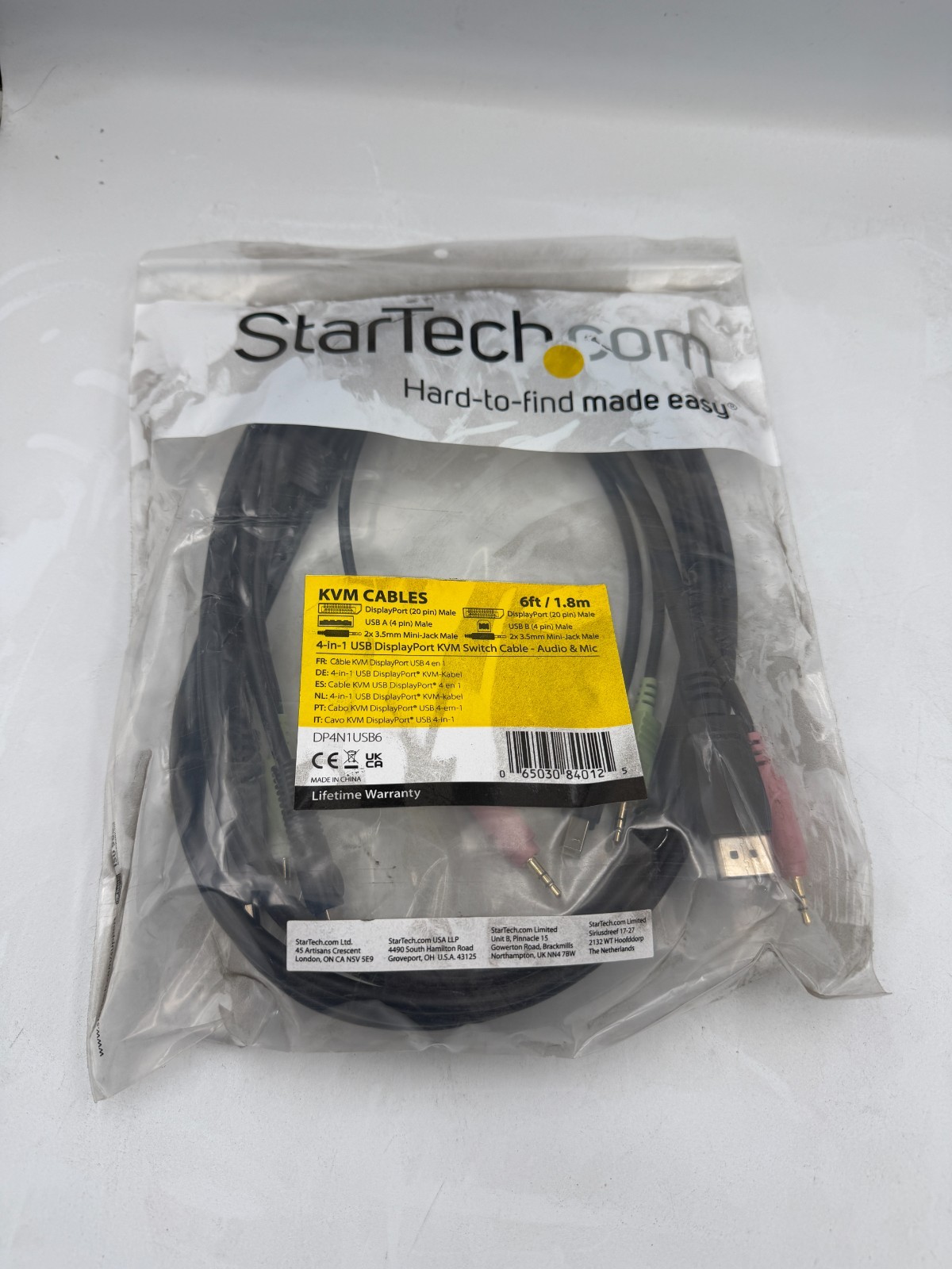 StarTech DP4N1USB6 6ft 4-in-1 USB DisplayPort KVM Switch Cable New - SEALED 