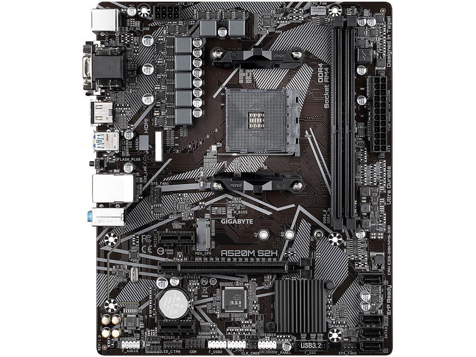 A520M S2H (AMD Ryzen AM4/MicroATX/4+3 Phases Digital PWM/Gaming GbE LAN/NVMe ...