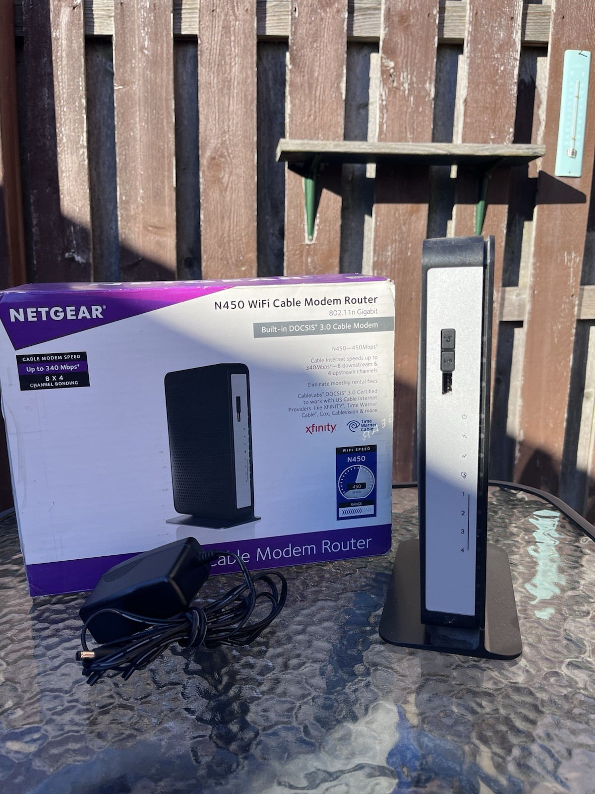 NETGEAR N450 CG3000Dv2 Cable Modem WiFi Router + Extender & Power Adapter