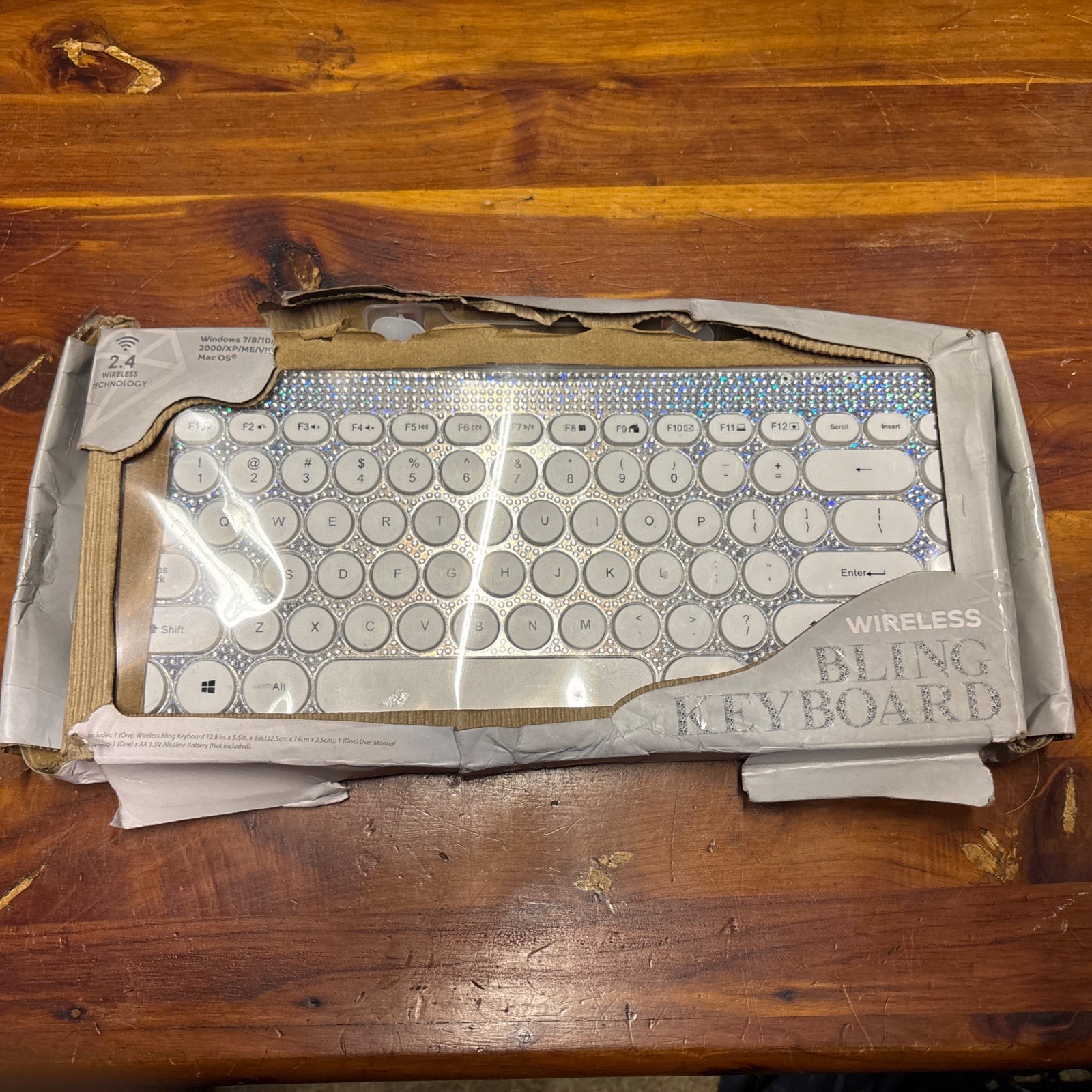 Silver/White Wireless Bling (Rhinestone) Keyboard, Open Box