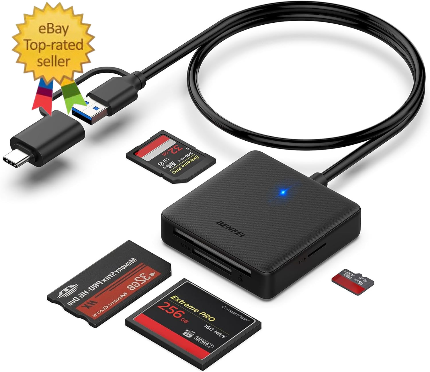 Memory Card Reader,  4In1 USB 3.0 and USB-C to SD Micro SD MS CF Card Reader Ada