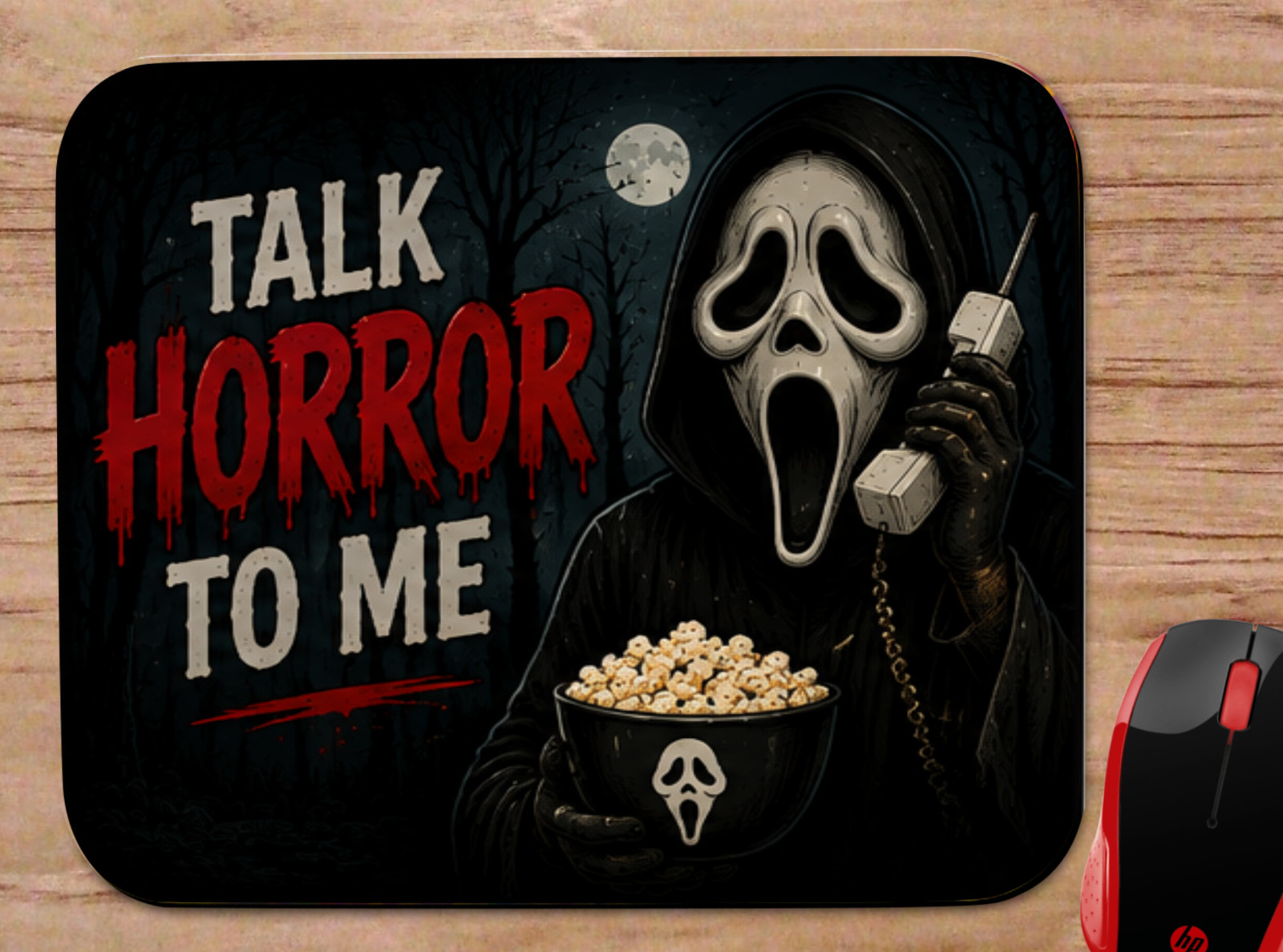 SCREAM INSPIRED HOME OFFICE PC MOUSEPAD DESKMAT TALK HORROR TO ME GHOSTFACE PUN