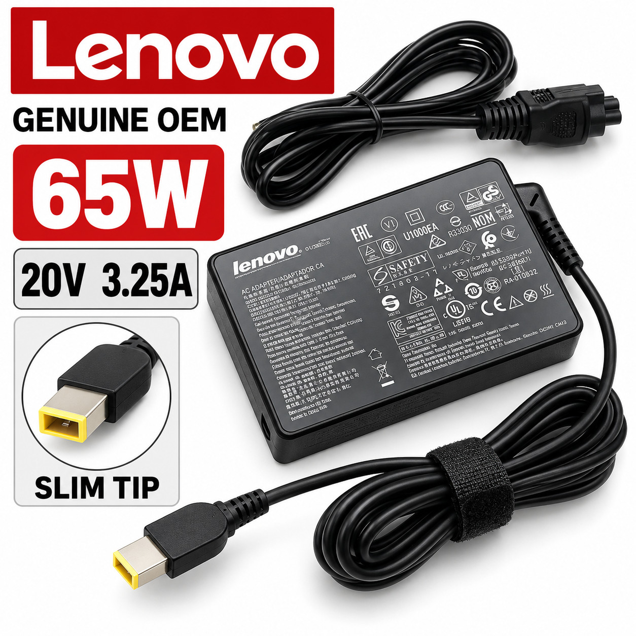 Genuine Lenovo ADLX65SDC2A AC Power Adapter Charger 20V 3.25A 65W OEM w/PC