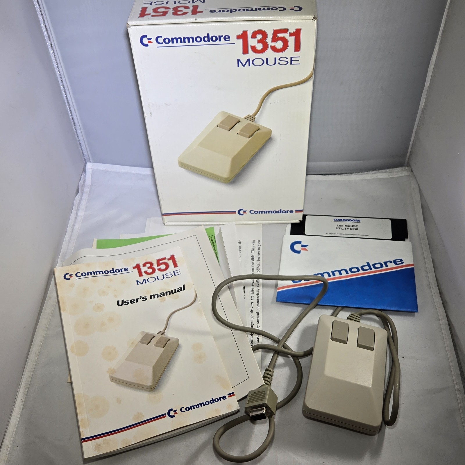 Commodore 1351 Mouse for Commodore 64/64C/128 w/ Box, Manuals, & Utility Disk