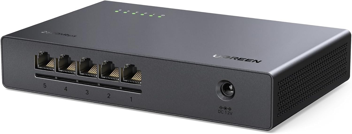 5-Port 2.5Gb Ethernet Switch Unmanaged Desktop Wall Mount Network Hub Fanless