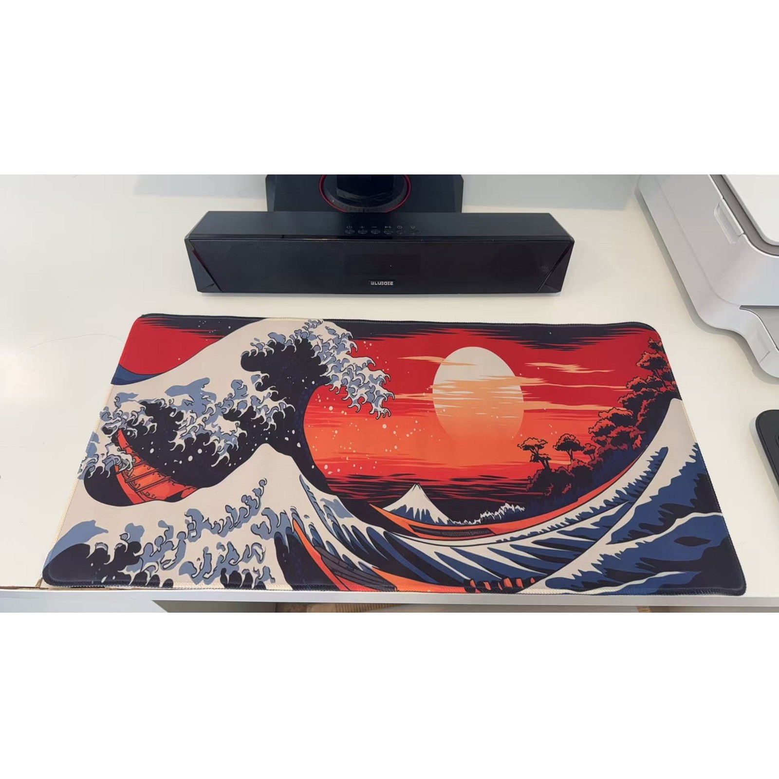 Great Wave Red Sun Gaming Mouse Pad 23.6" X 11.5" Oversized Desk Mat Decor