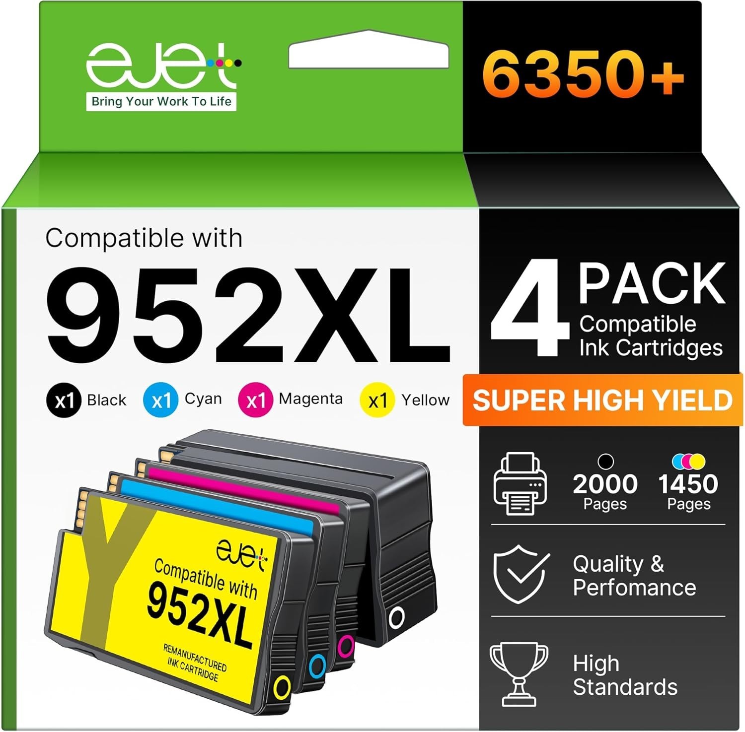 ejet 952XL Ink 4-Pack High Yield Compatible for HP OfficeJet Pro Printers
