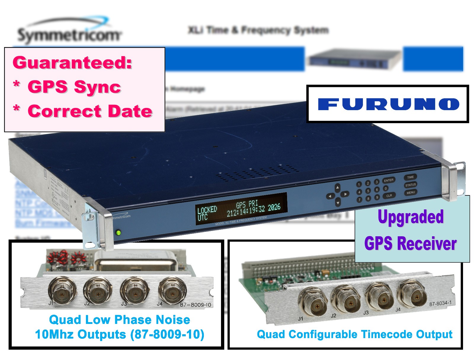 Symmetricom XLi OCXO UPGRADED GPS LPN 10MHz Oscillator NTP Time Server 4x IRIG-B