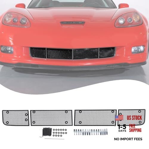 Lcojicep 4PCS Front Grill Mesh Grille Guard Compatible with Corvette C6 black