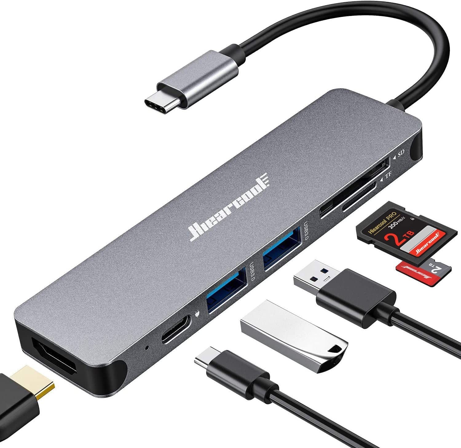 Hiearcool UCN3286 USB Type-C Hub Compatible for MacBook Pro & SD/TF Card Reader